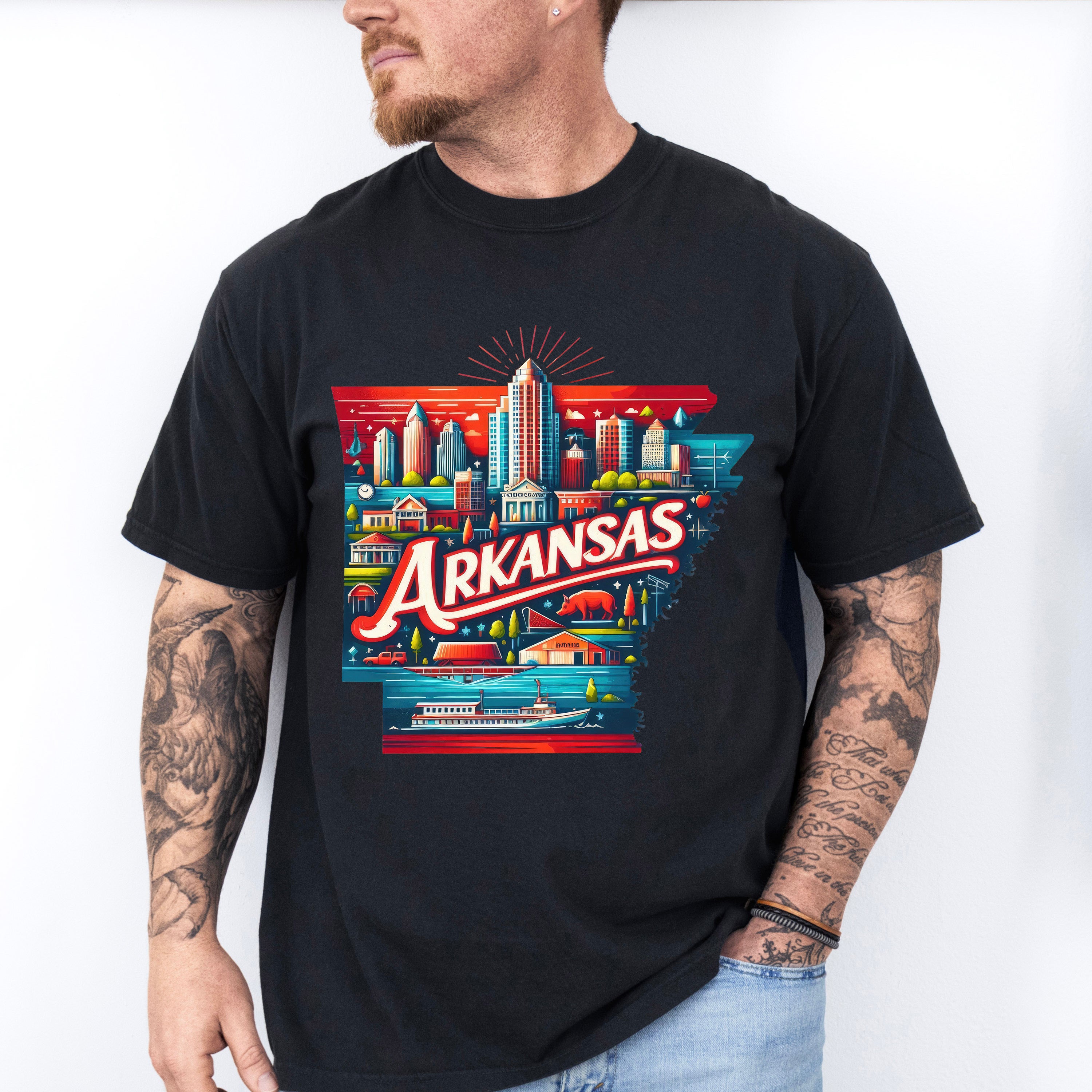 Colorful Arkansas Design - States &amp; Cities Unisex Crewneck T-Shirt Sweatshirt Hoodie