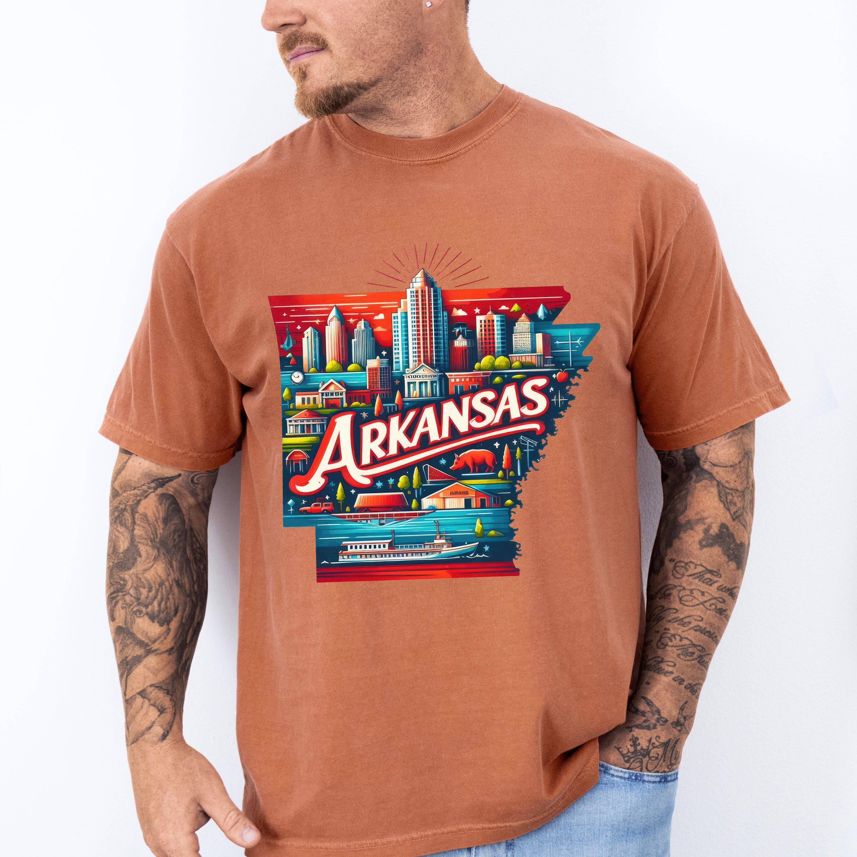Colorful Arkansas Design - States &amp; Cities Unisex Crewneck T-Shirt Sweatshirt Hoodie