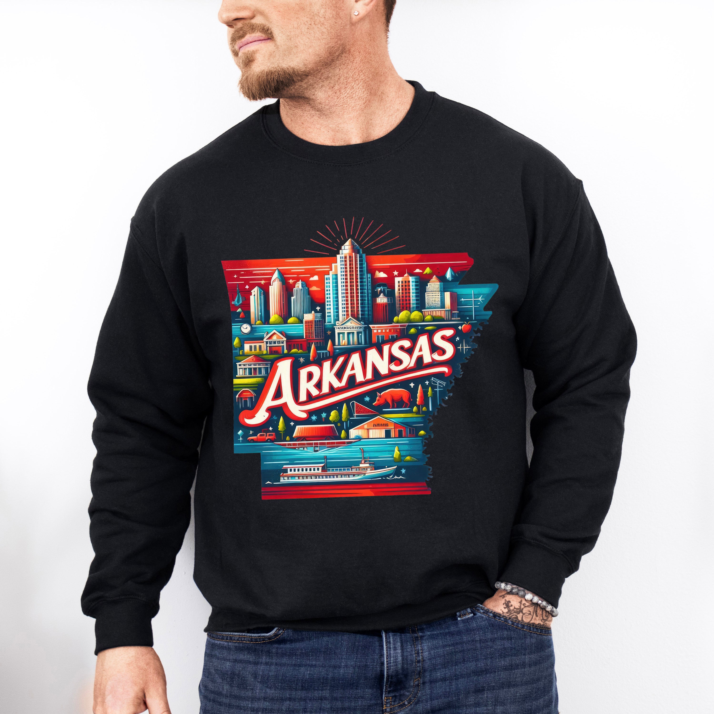 Colorful Arkansas Design - States &amp; Cities Unisex Crewneck T-Shirt Sweatshirt Hoodie