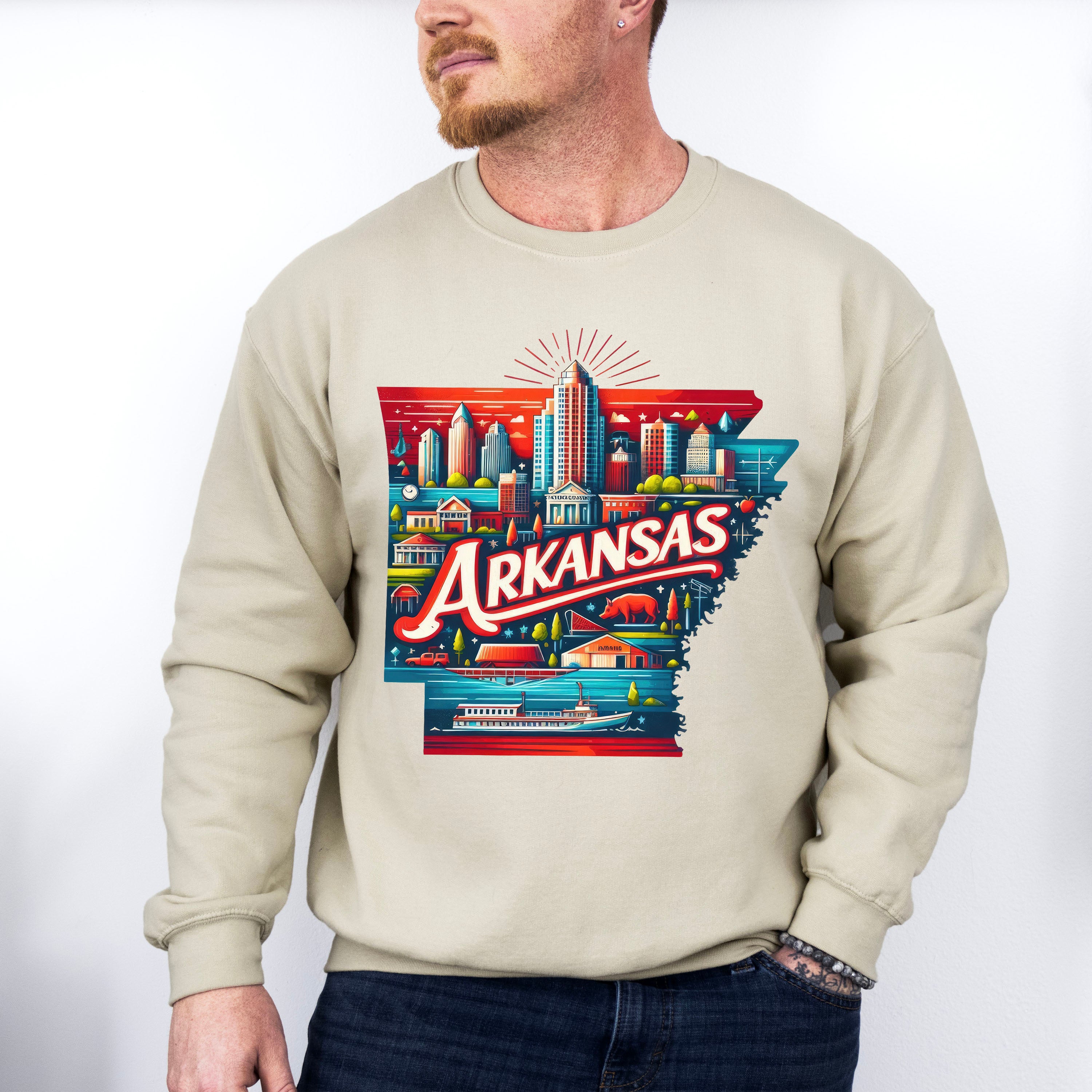 Colorful Arkansas Design - States &amp; Cities Unisex Crewneck T-Shirt Sweatshirt Hoodie