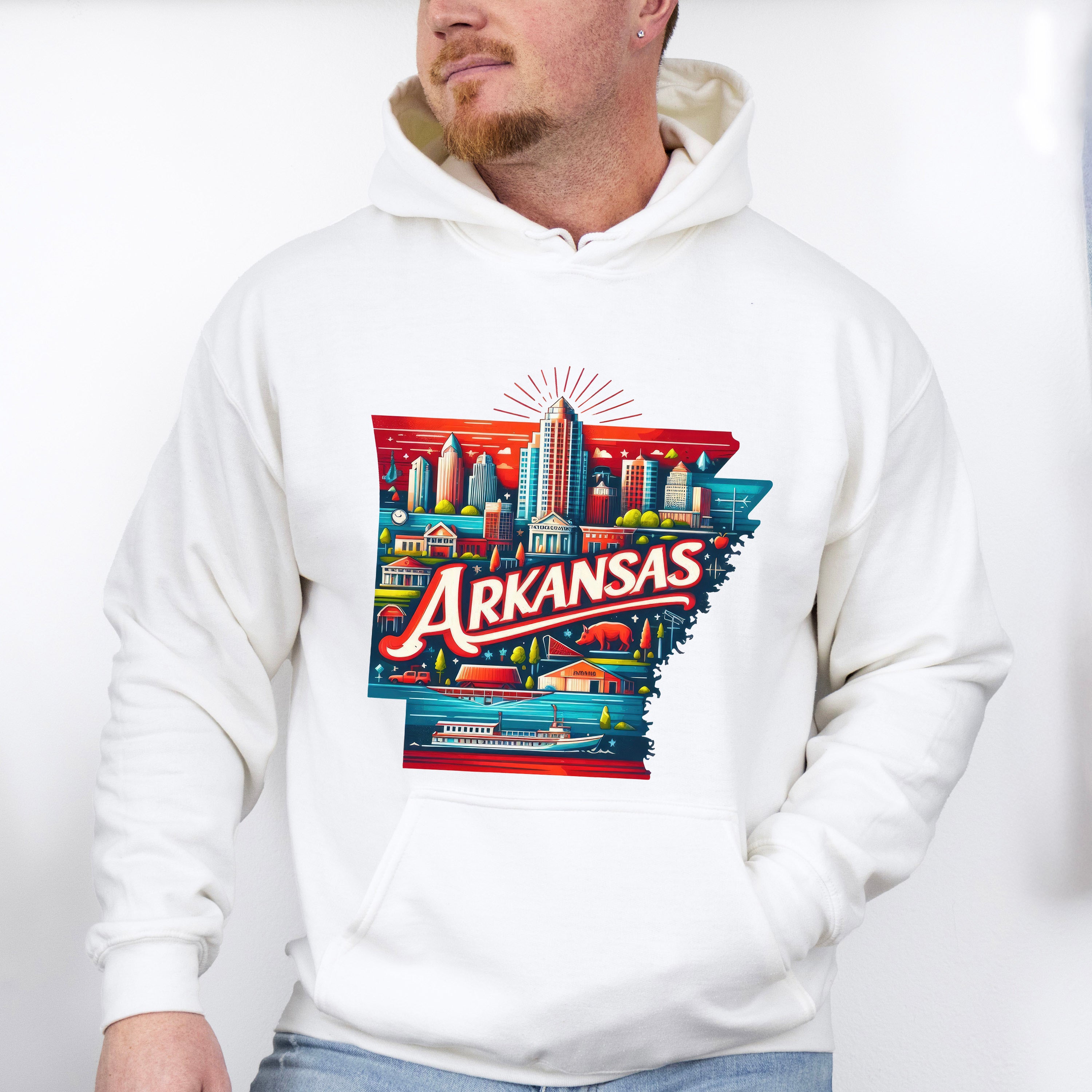 Colorful Arkansas Design - States &amp; Cities Unisex Crewneck T-Shirt Sweatshirt Hoodie