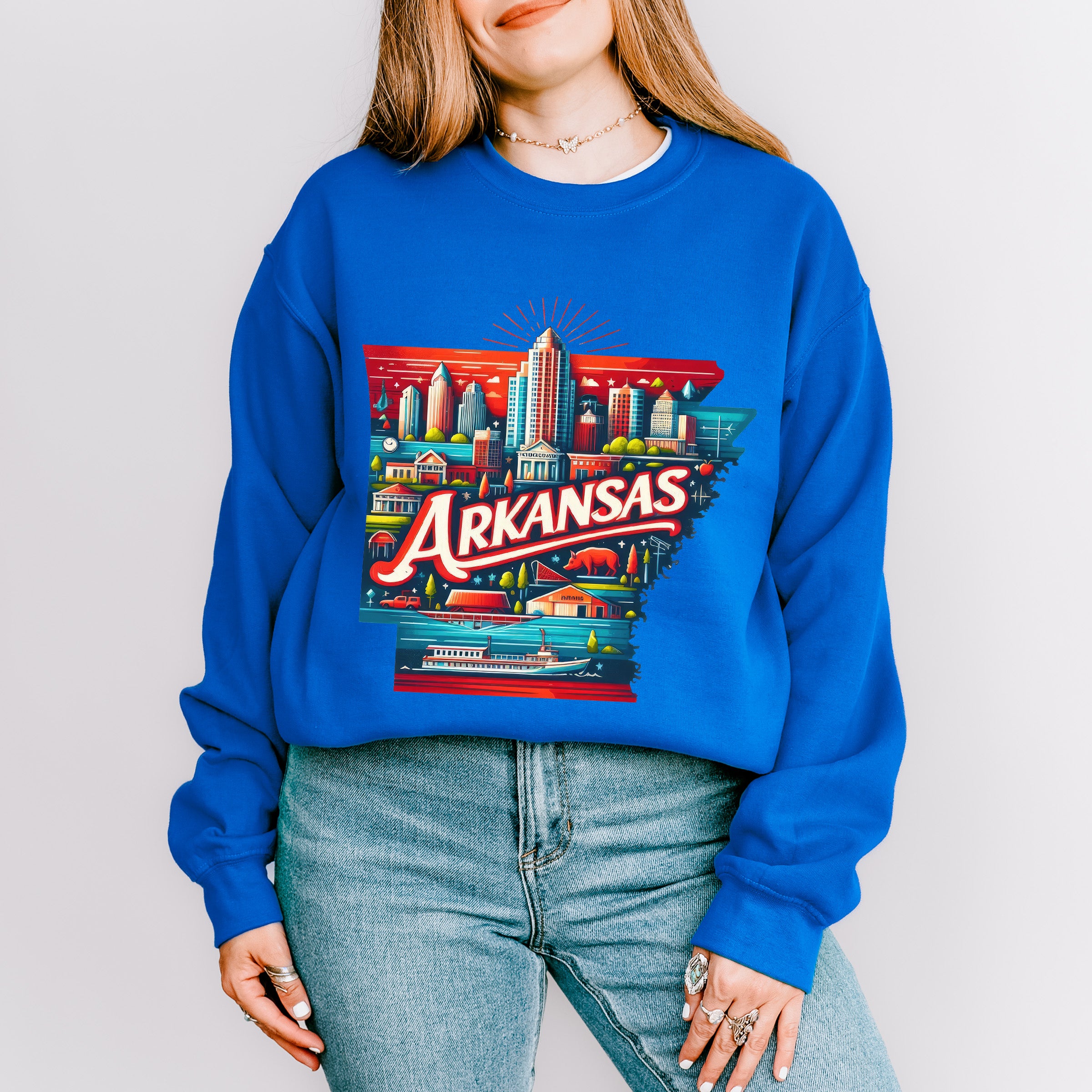 Colorful Arkansas Design - States &amp; Cities Unisex Crewneck T-Shirt Sweatshirt Hoodie