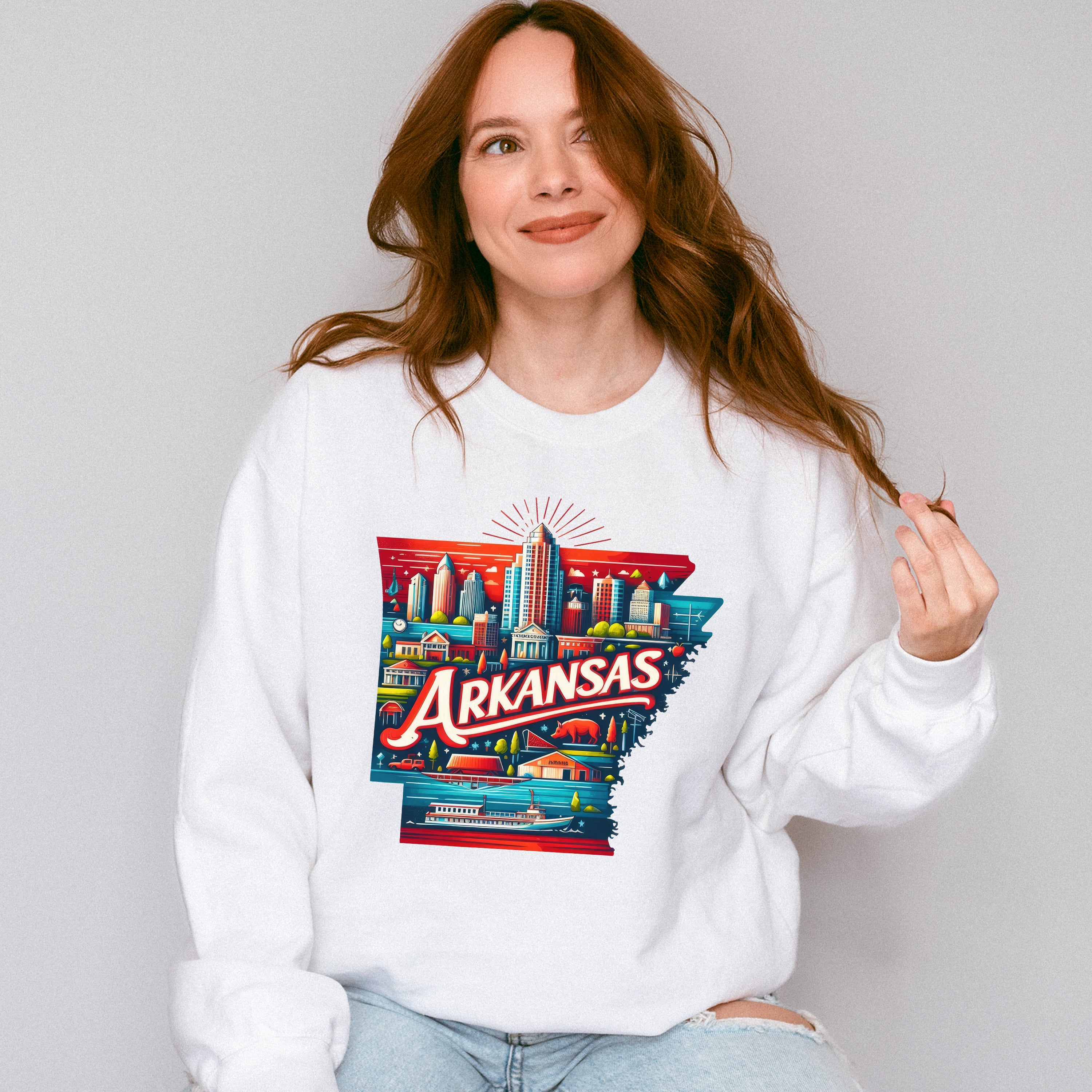 Colorful Arkansas Design - States &amp; Cities Unisex Crewneck T-Shirt Sweatshirt Hoodie