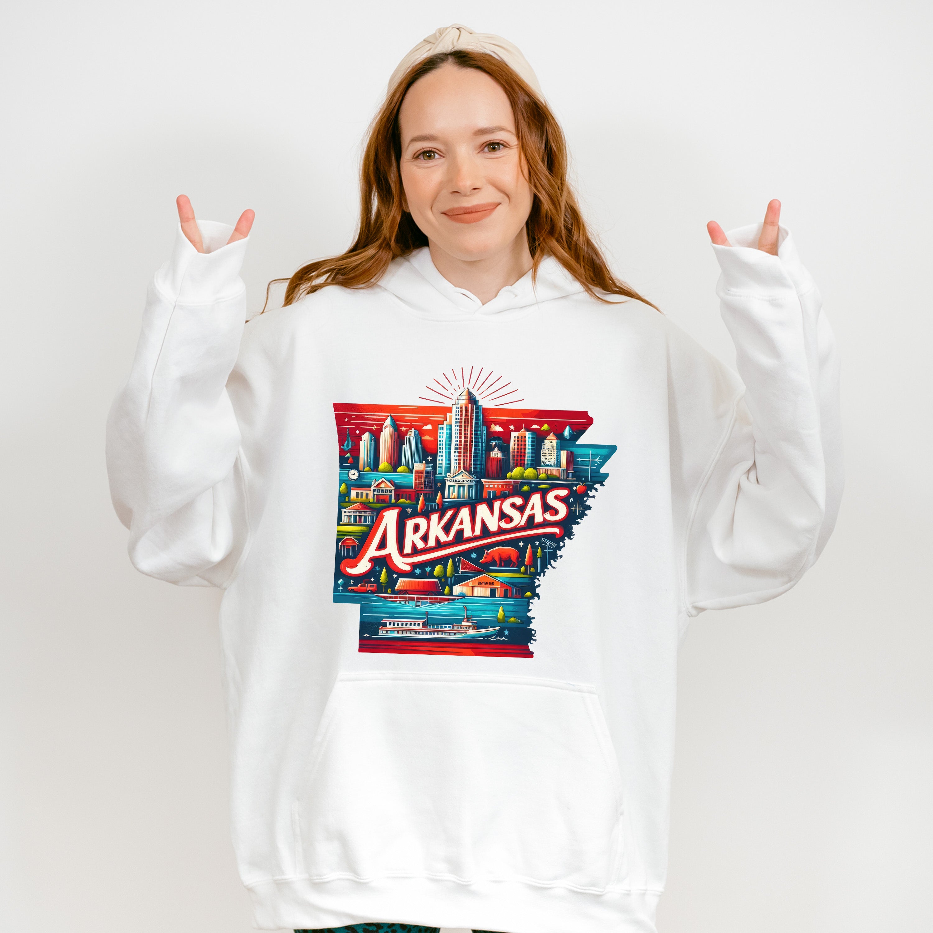Colorful Arkansas Design - States &amp; Cities Unisex Crewneck T-Shirt Sweatshirt Hoodie