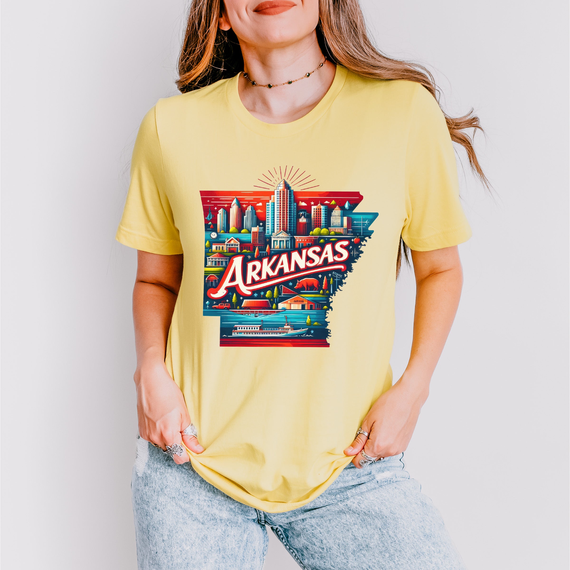 Colorful Arkansas Design - States &amp; Cities Unisex Crewneck T-Shirt Sweatshirt Hoodie