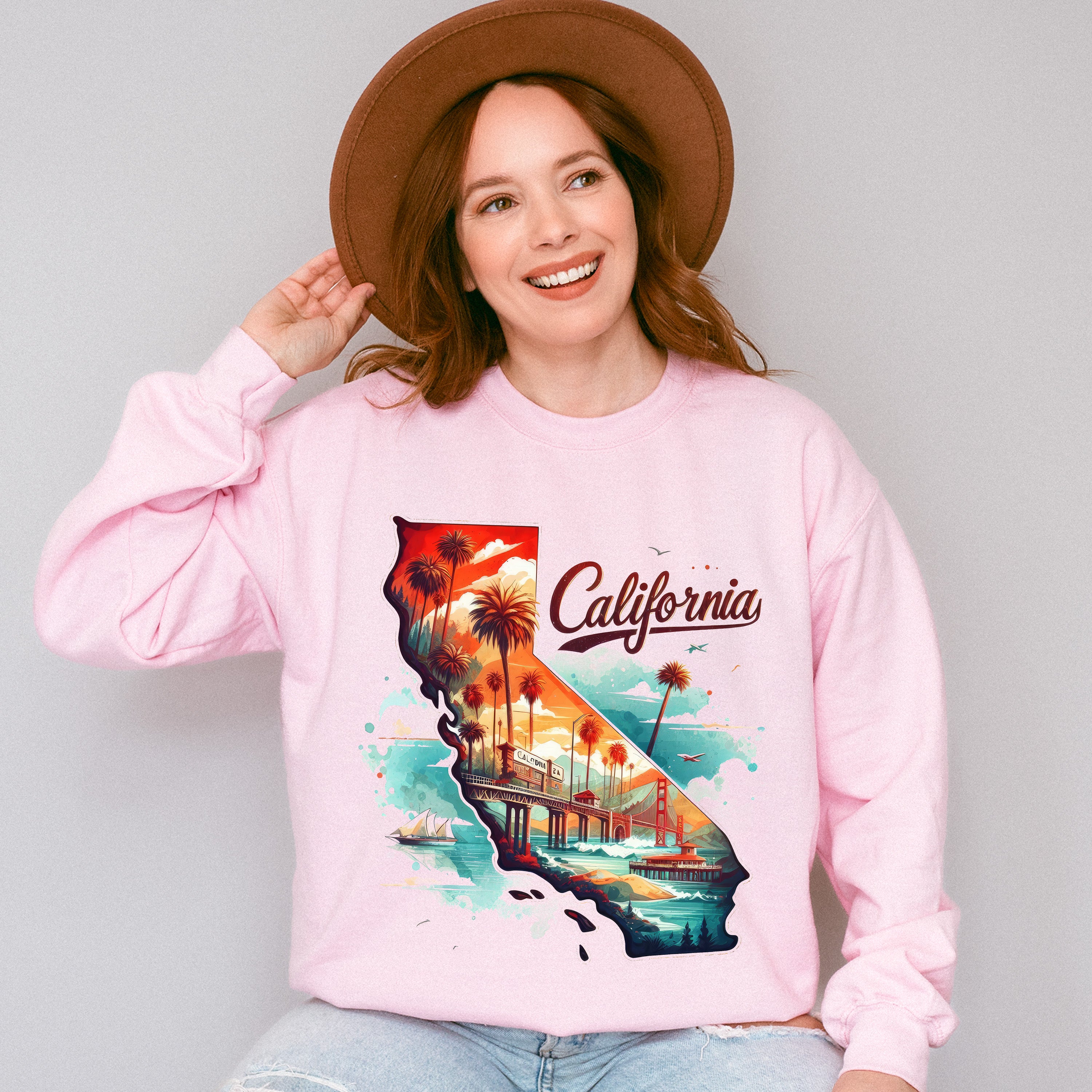 Colorful California Design - States &amp; Cities Unisex Crewneck T-Shirt Sweatshirt Hoodie