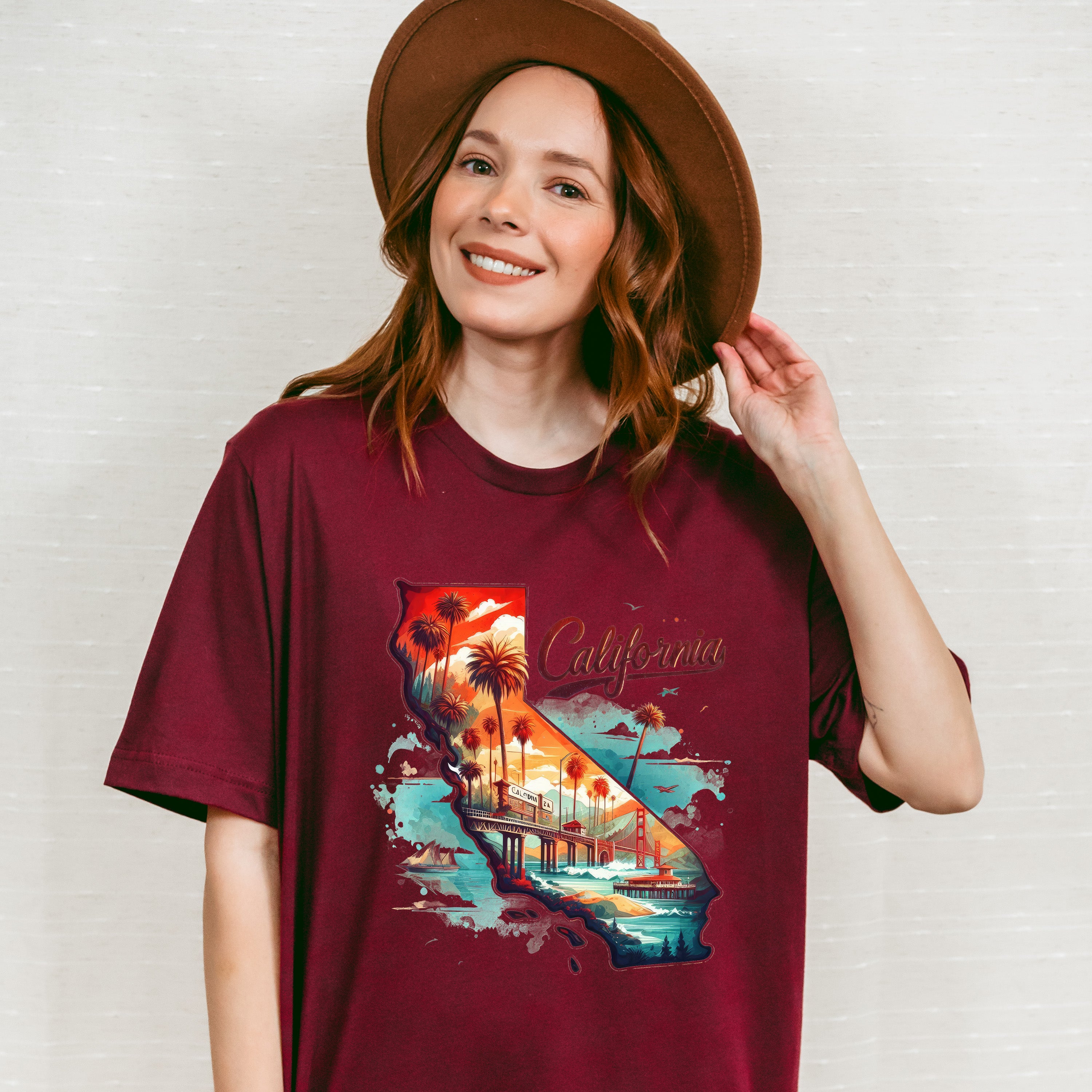 Colorful California Design - States &amp; Cities Unisex Crewneck T-Shirt Sweatshirt Hoodie