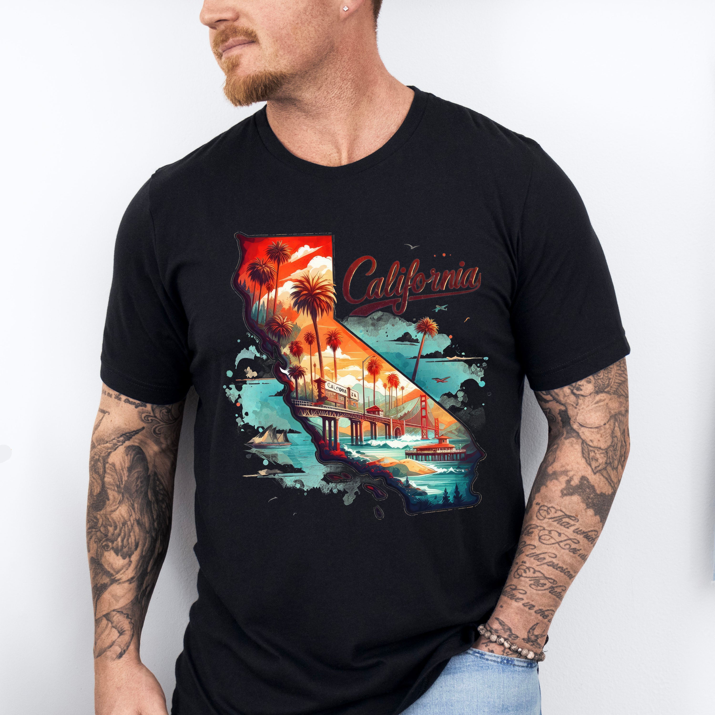 Colorful California Design - States &amp; Cities Unisex Crewneck T-Shirt Sweatshirt Hoodie