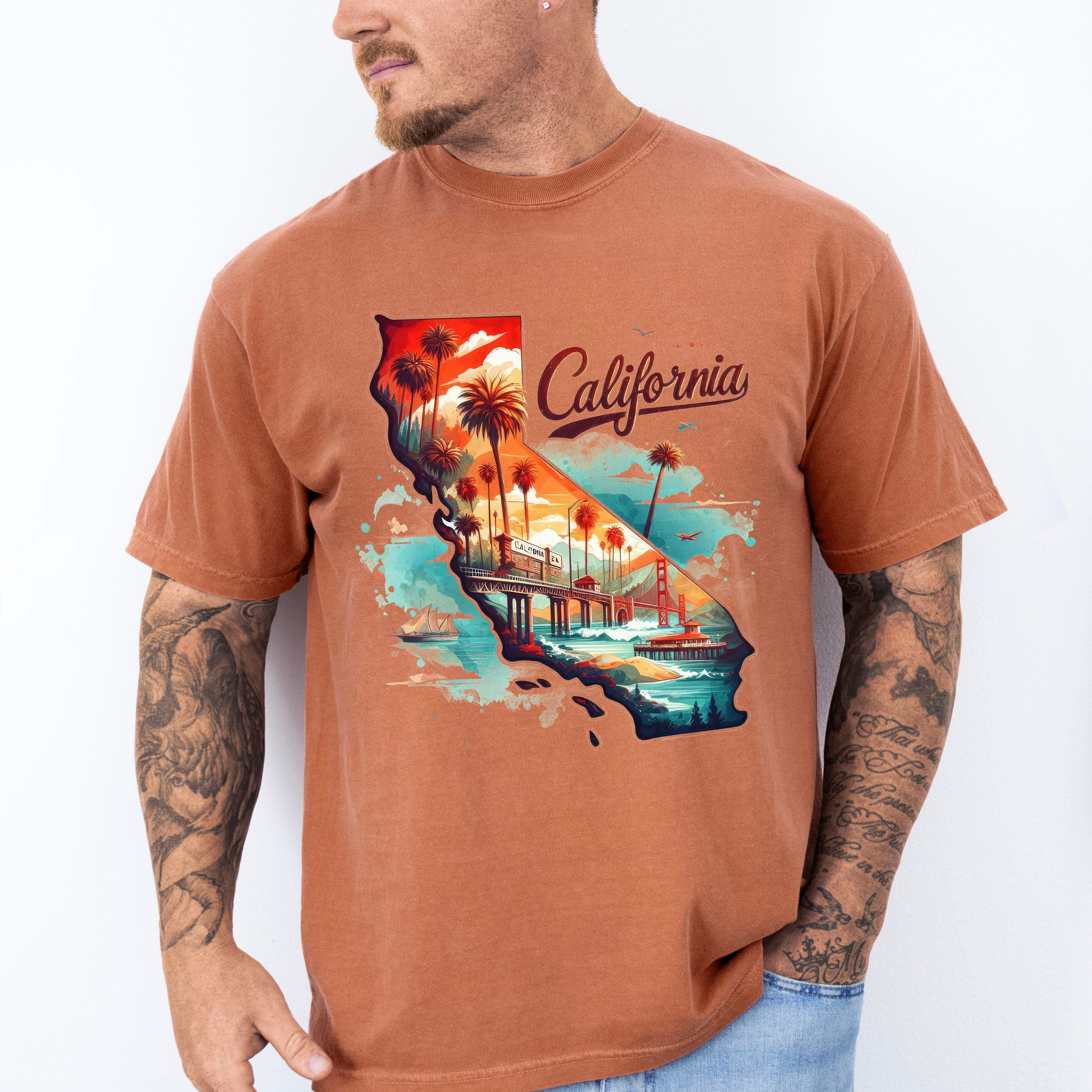 Colorful California Design - States &amp; Cities Unisex Crewneck T-Shirt Sweatshirt Hoodie