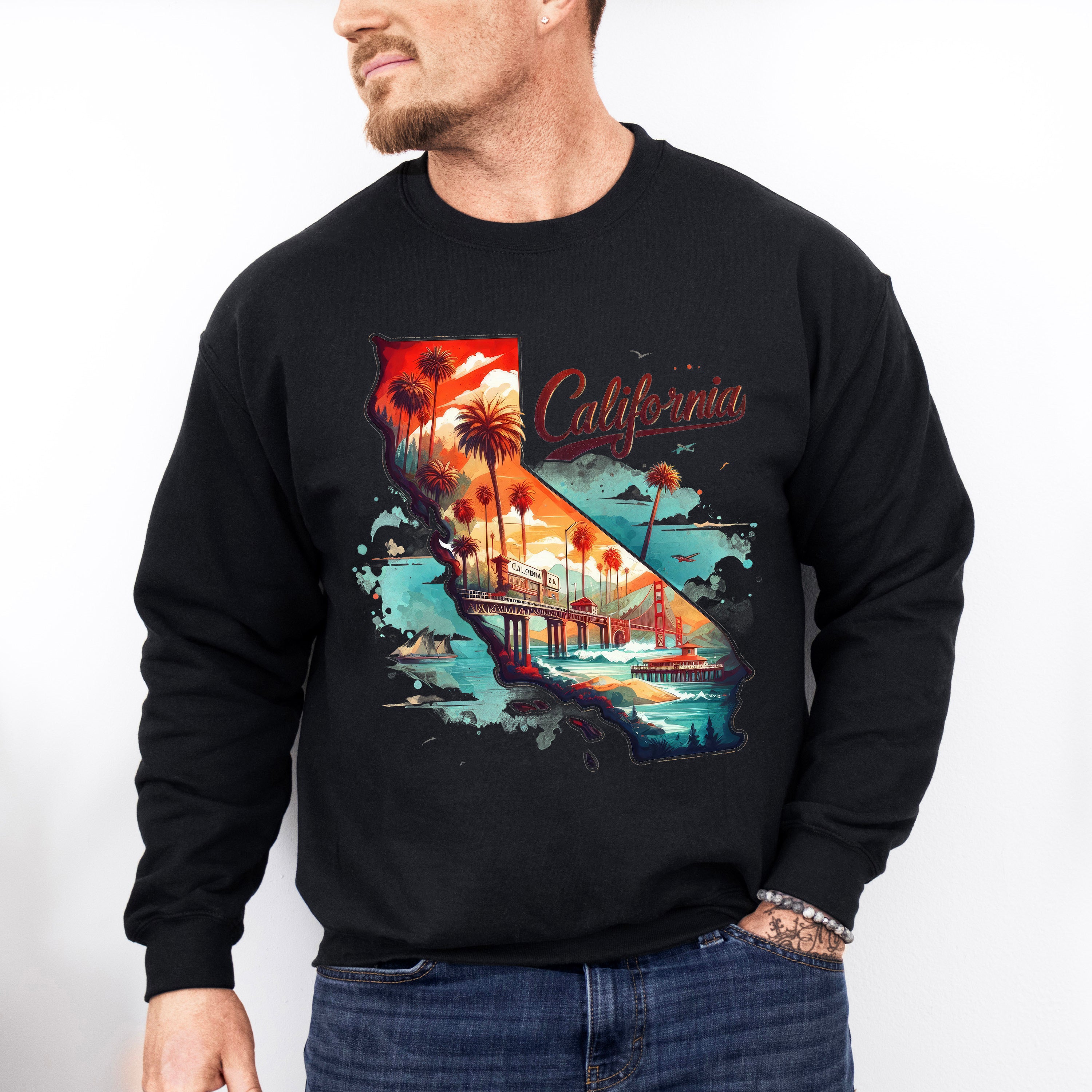 Colorful California Design - States &amp; Cities Unisex Crewneck T-Shirt Sweatshirt Hoodie