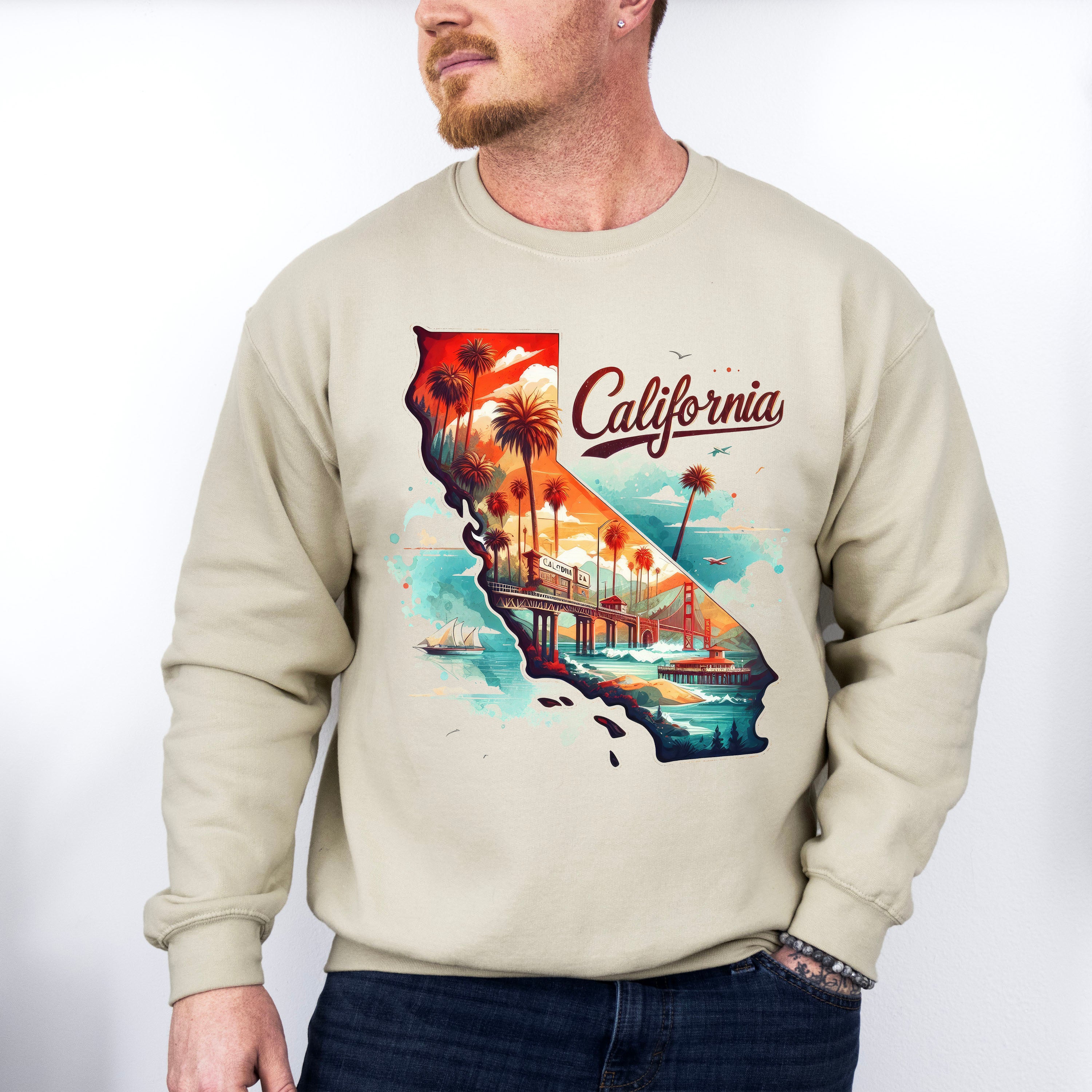 Colorful California Design - States &amp; Cities Unisex Crewneck T-Shirt Sweatshirt Hoodie