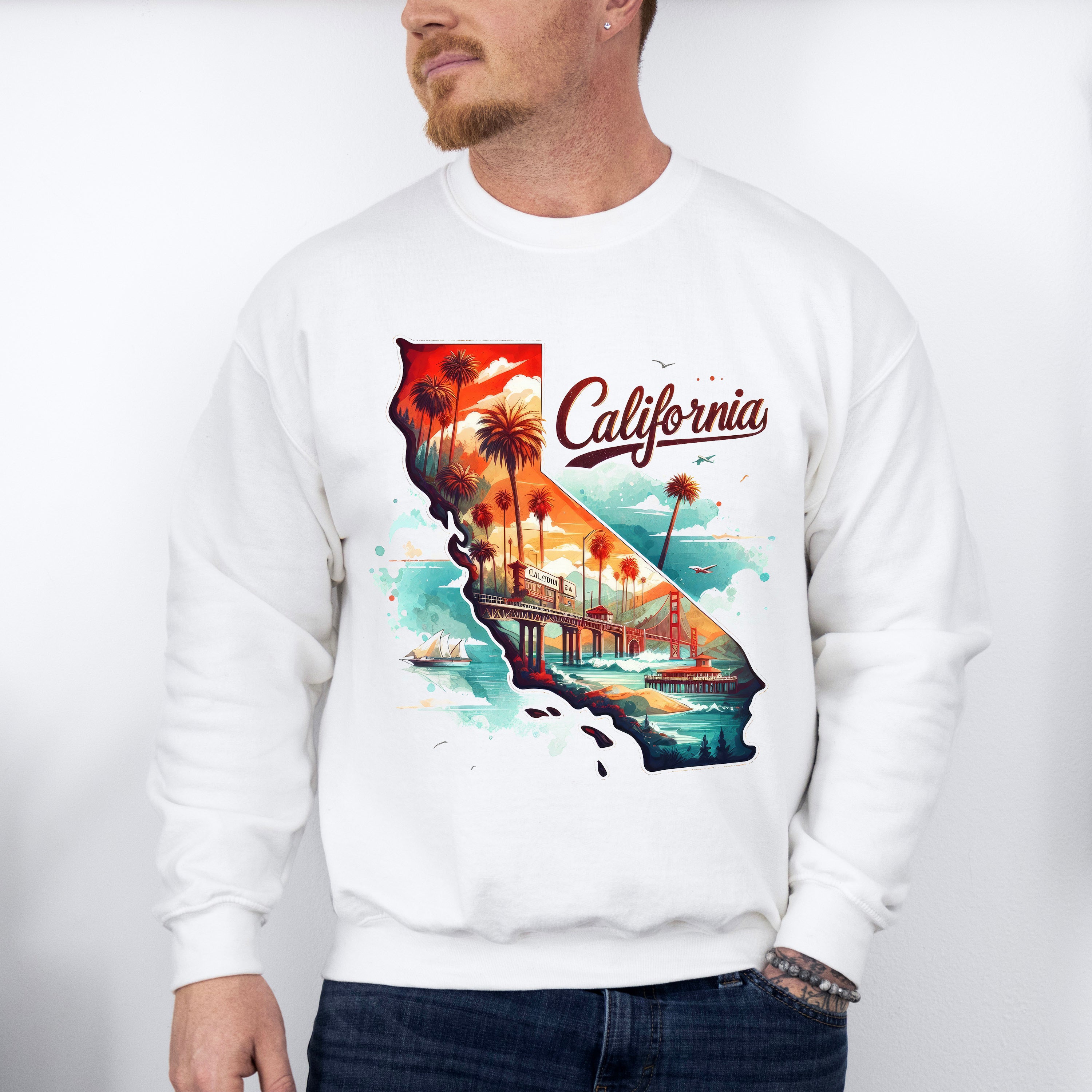 Colorful California Design - States &amp; Cities Unisex Crewneck T-Shirt Sweatshirt Hoodie