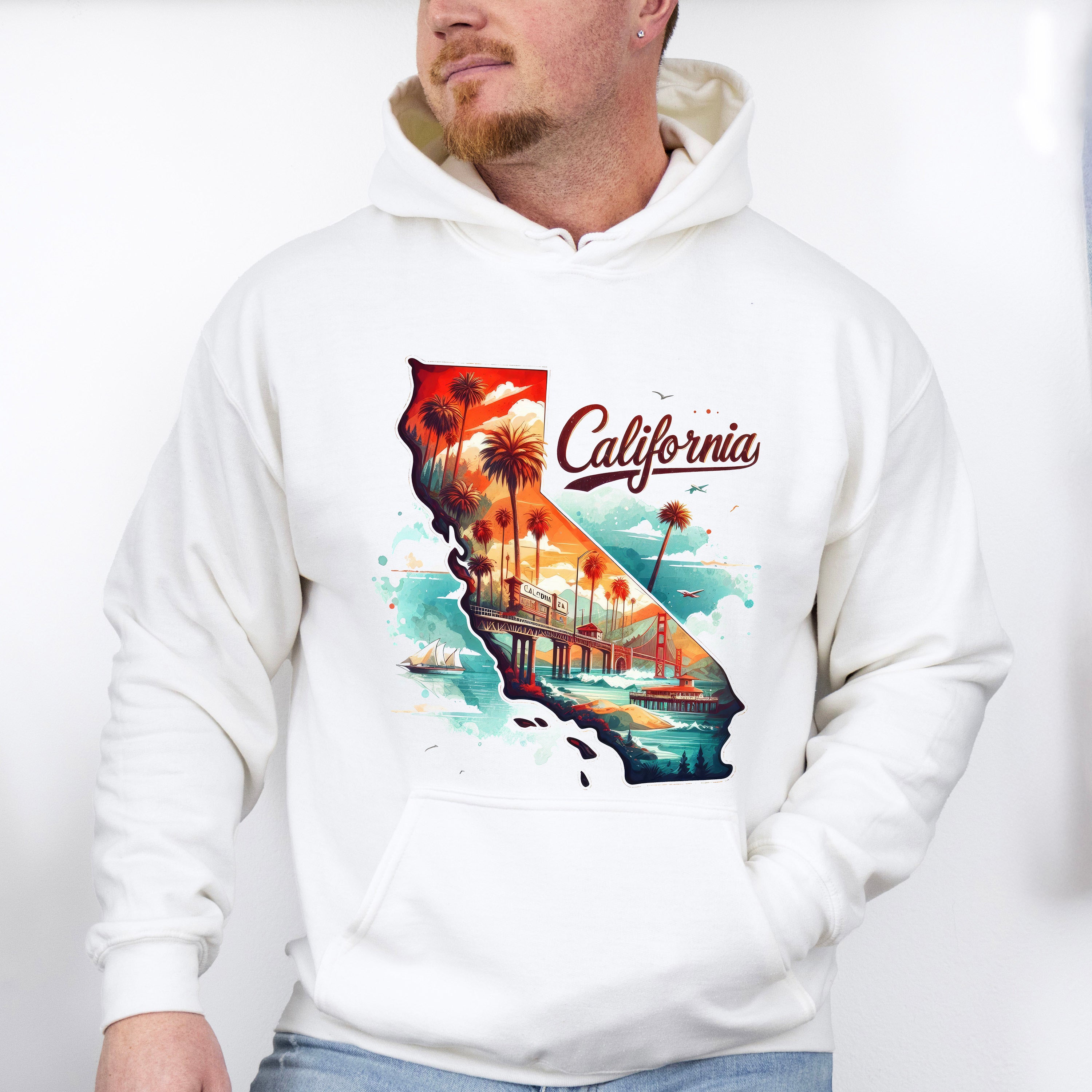 Colorful California Design - States &amp; Cities Unisex Crewneck T-Shirt Sweatshirt Hoodie