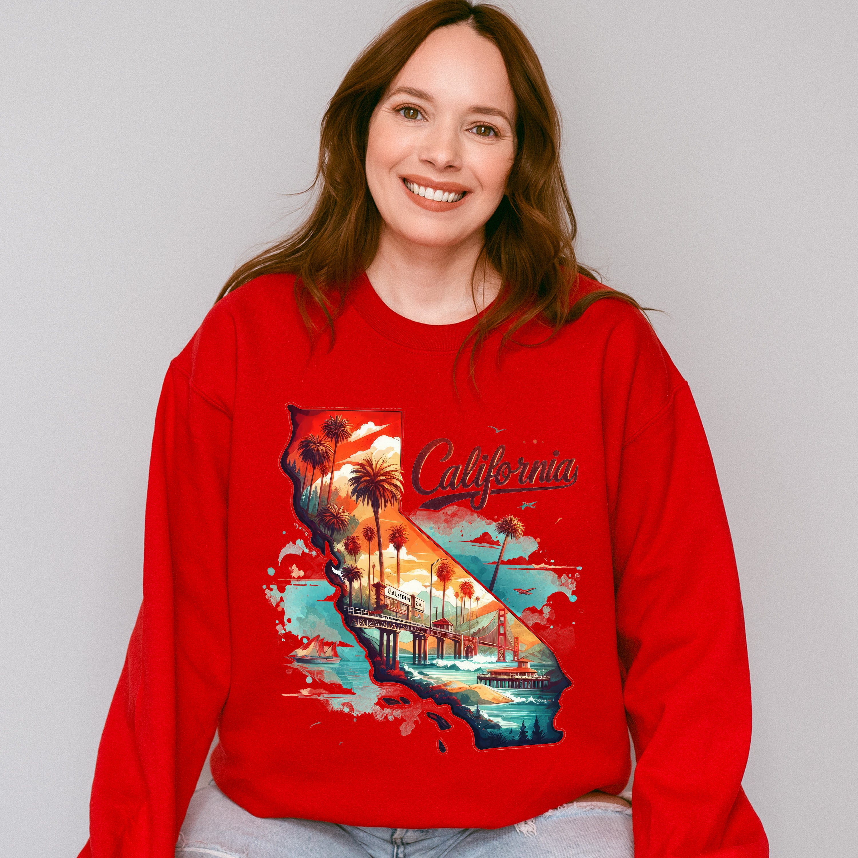 Colorful California Design - States &amp; Cities Unisex Crewneck T-Shirt Sweatshirt Hoodie