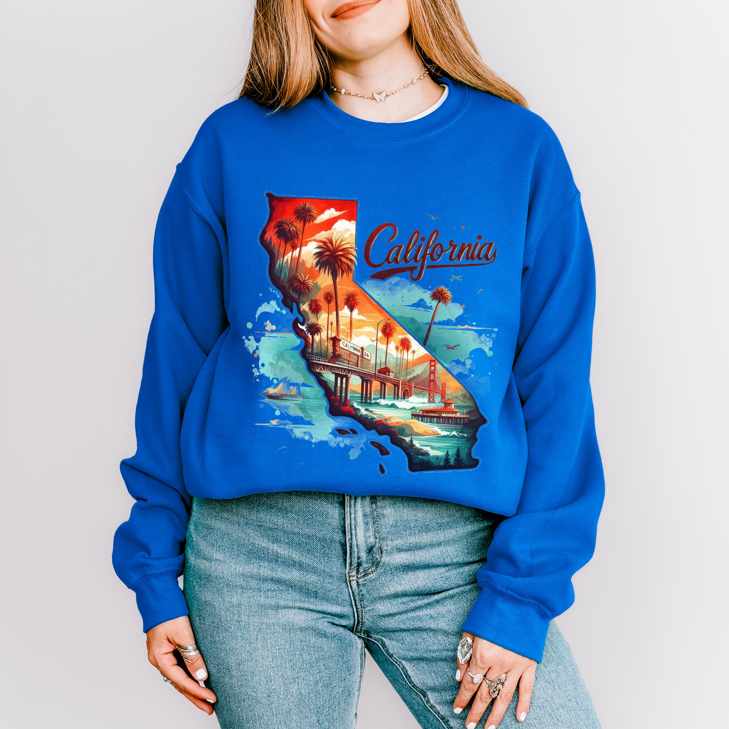 Colorful California Design - States &amp; Cities Unisex Crewneck T-Shirt Sweatshirt Hoodie