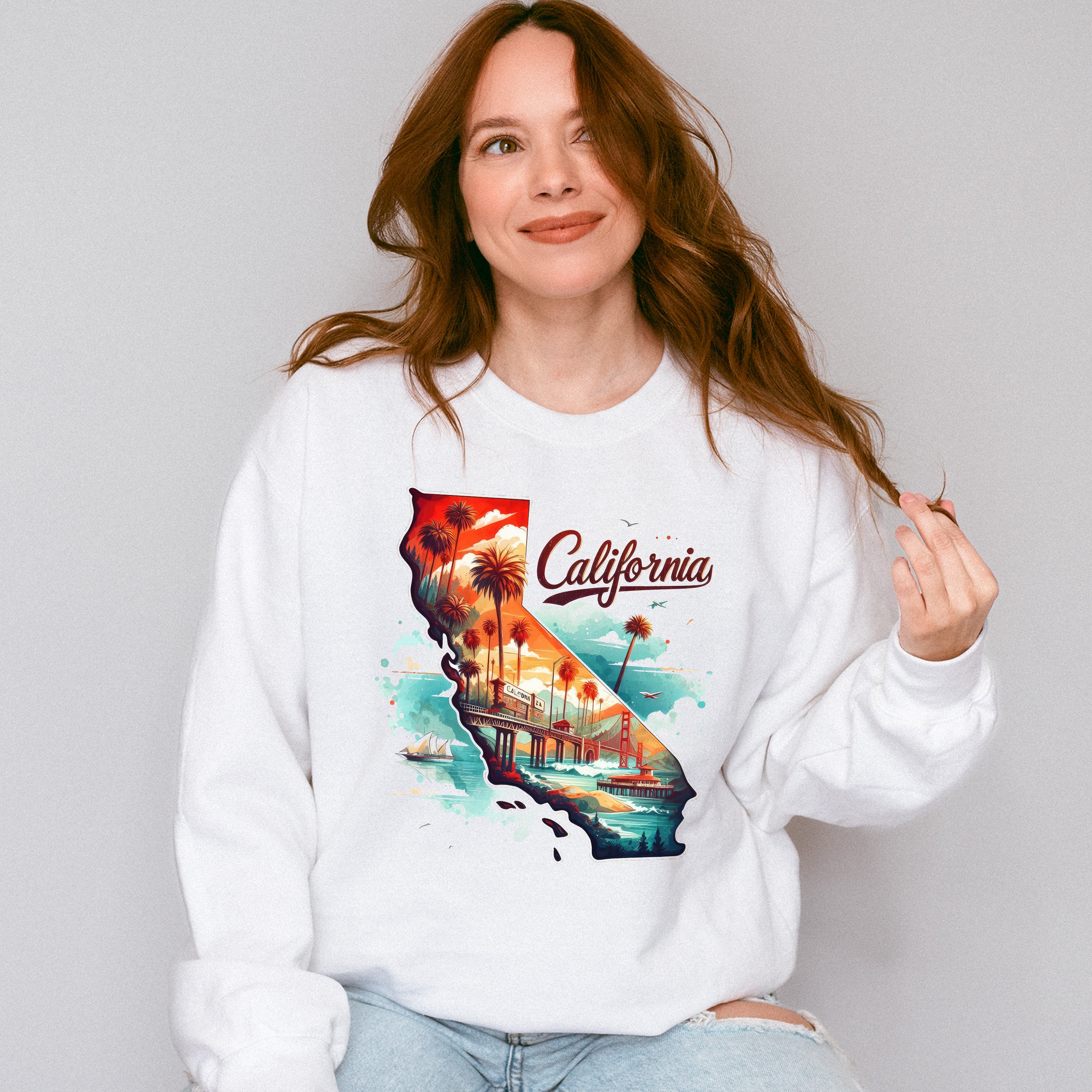 Colorful California Design - States &amp; Cities Unisex Crewneck T-Shirt Sweatshirt Hoodie