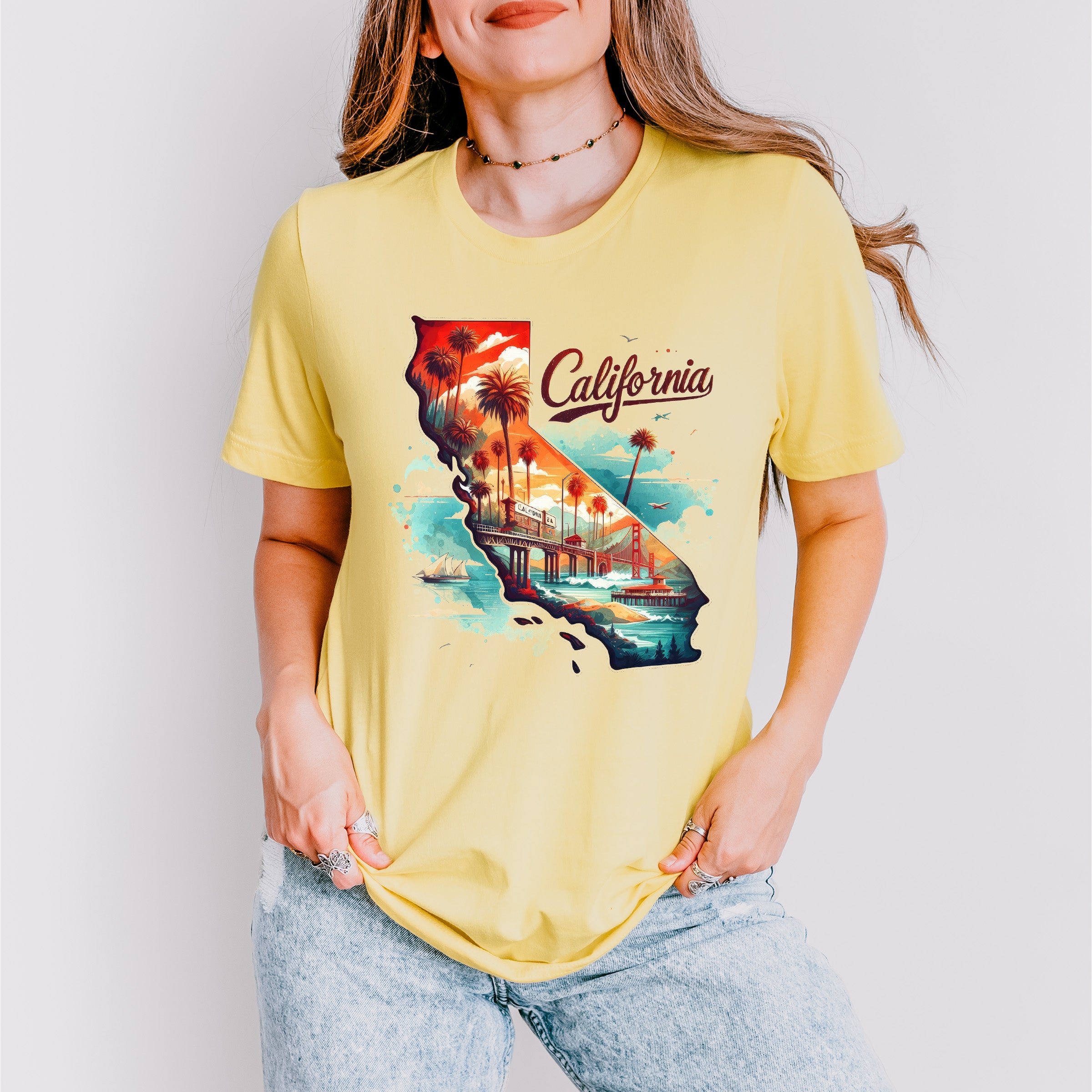 Colorful California Design - States &amp; Cities Unisex Crewneck T-Shirt Sweatshirt Hoodie