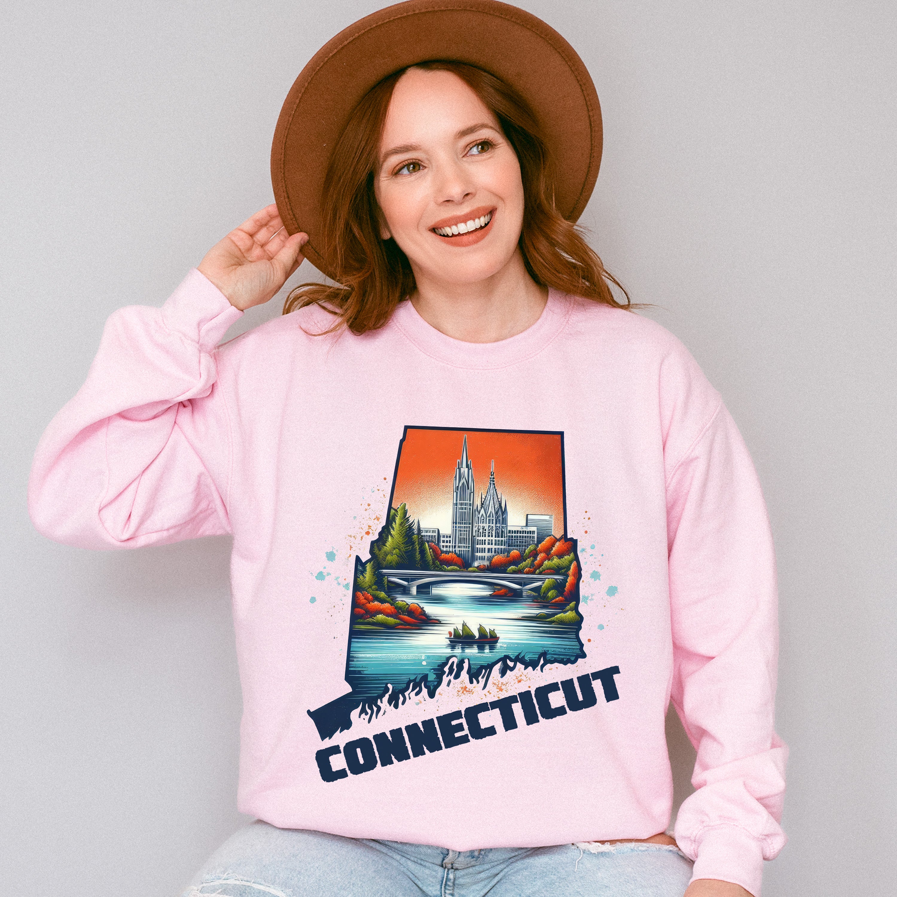 Colorful Connecticut Design - States &amp; Cities Unisex Crewneck T-Shirt Sweatshirt Hoodie