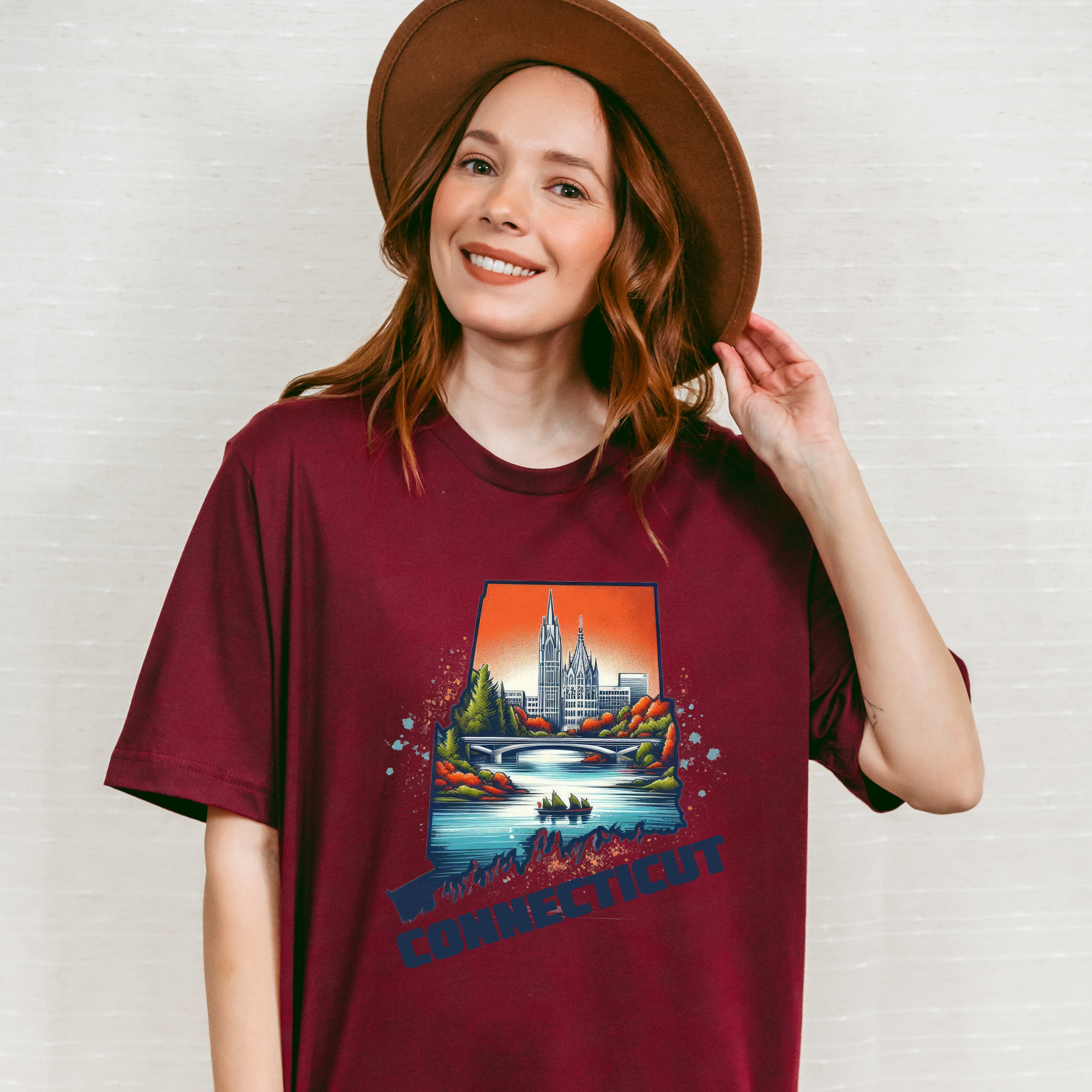 Colorful Connecticut Design - States &amp; Cities Unisex Crewneck T-Shirt Sweatshirt Hoodie