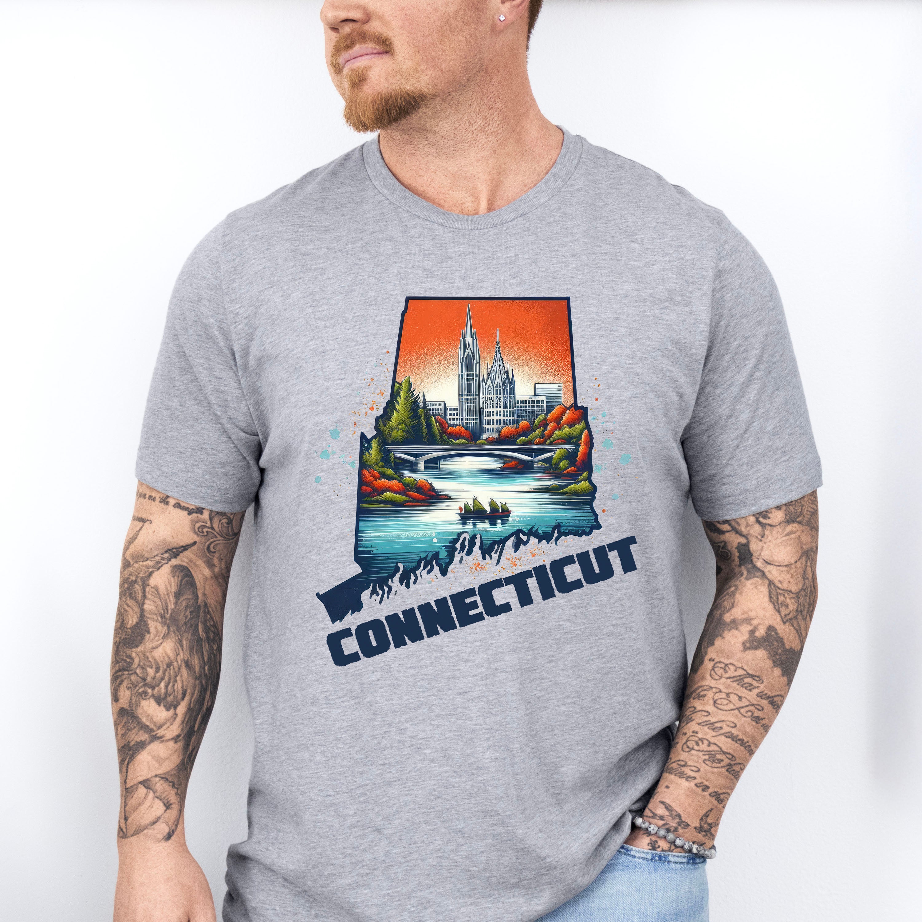 Colorful Connecticut Design - States &amp; Cities Unisex Crewneck T-Shirt Sweatshirt Hoodie