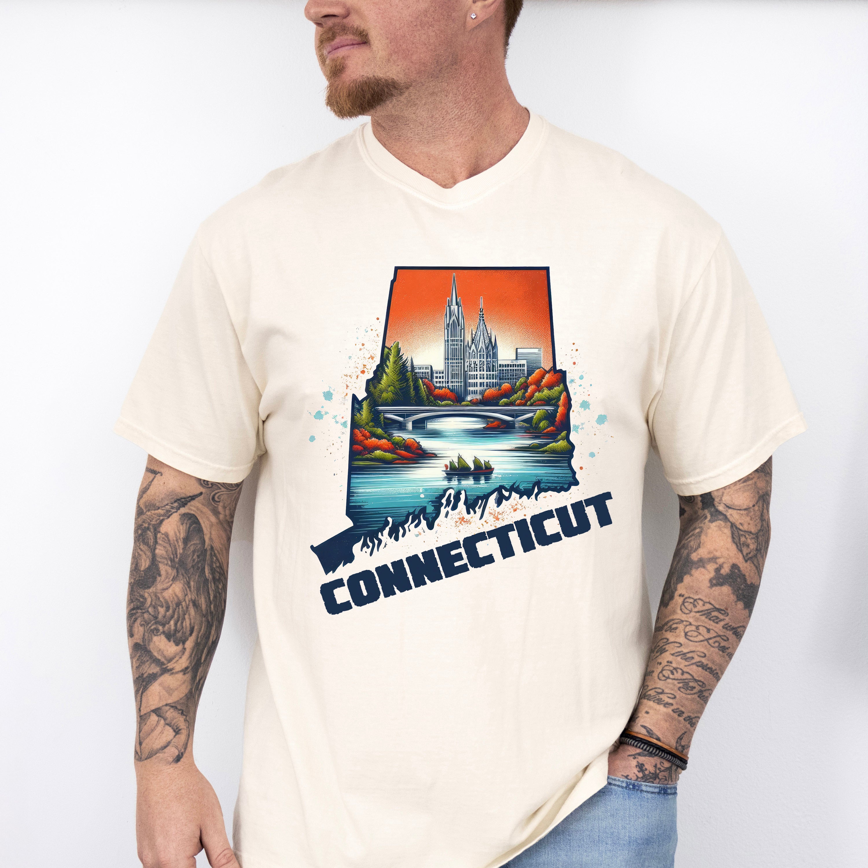 Colorful Connecticut Design - States &amp; Cities Unisex Crewneck T-Shirt Sweatshirt Hoodie