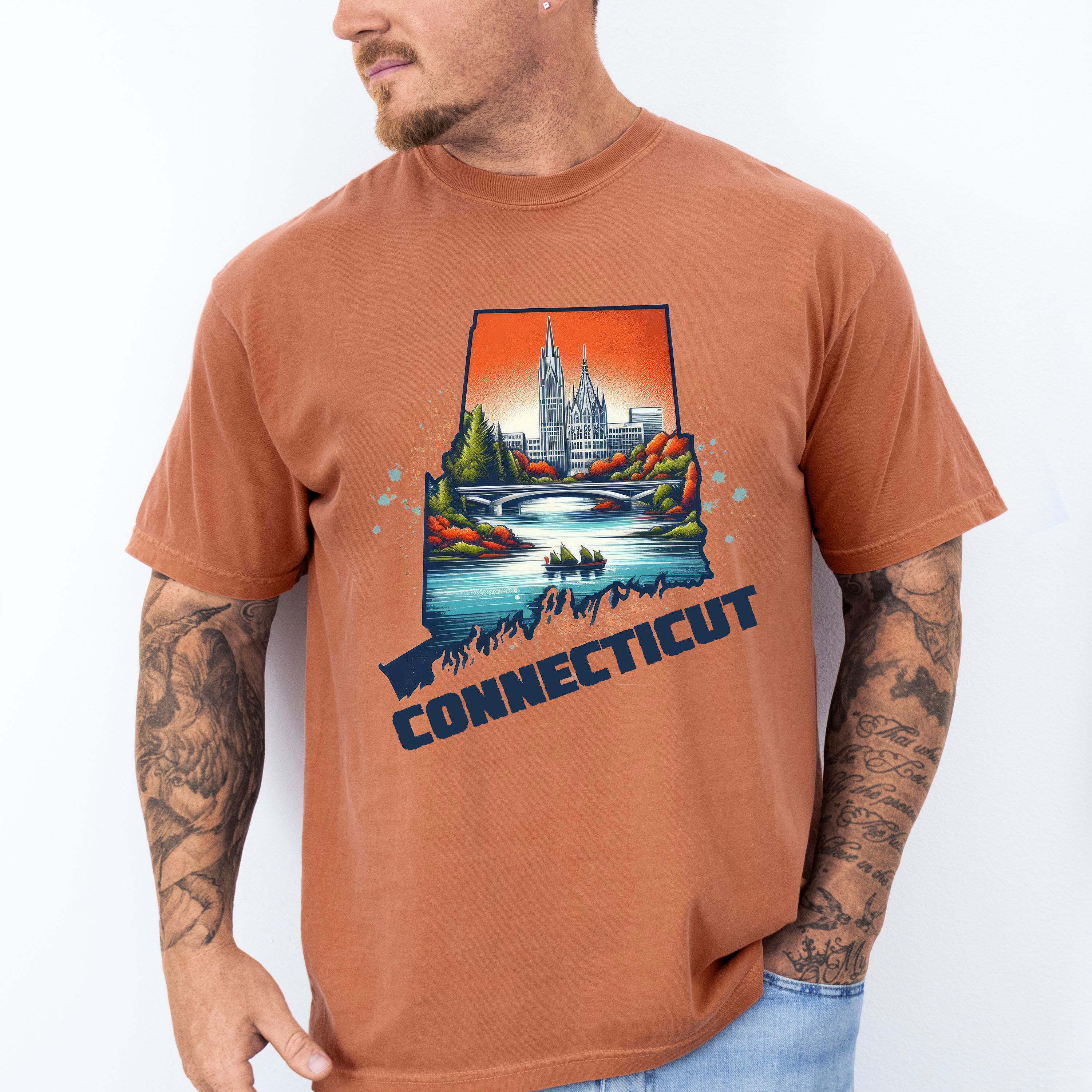 Colorful Connecticut Design - States &amp; Cities Unisex Crewneck T-Shirt Sweatshirt Hoodie