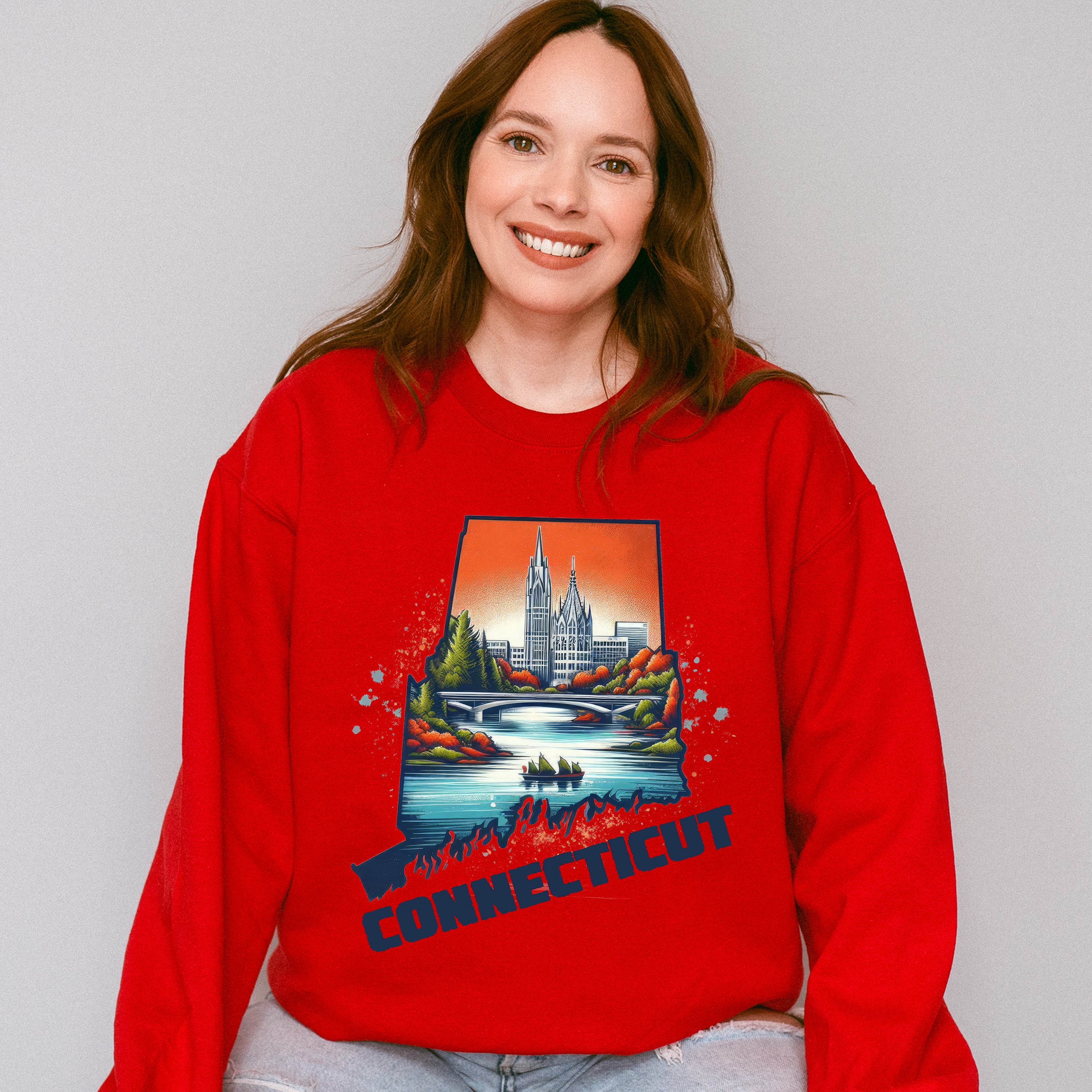Colorful Connecticut Design - States &amp; Cities Unisex Crewneck T-Shirt Sweatshirt Hoodie
