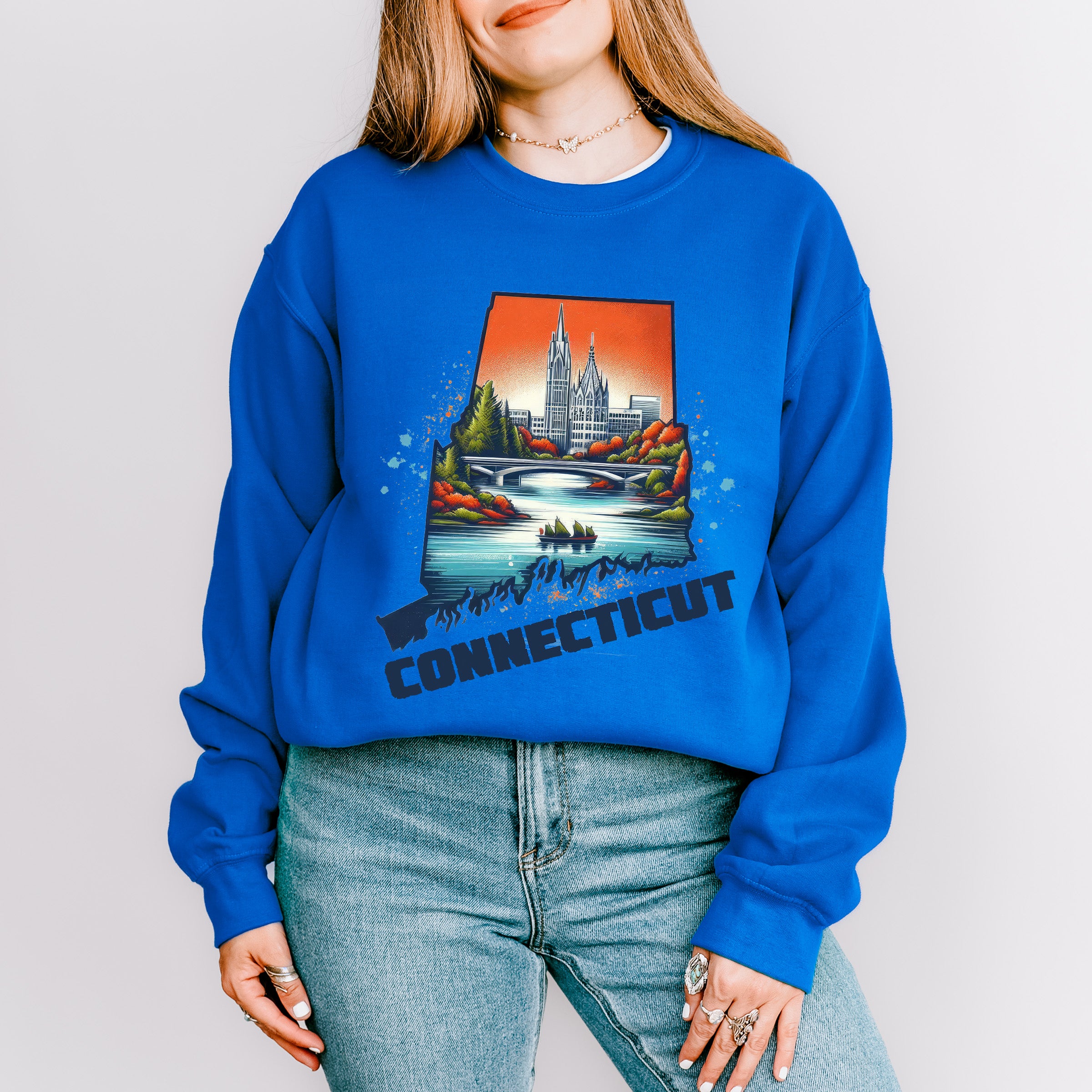 Colorful Connecticut Design - States &amp; Cities Unisex Crewneck T-Shirt Sweatshirt Hoodie