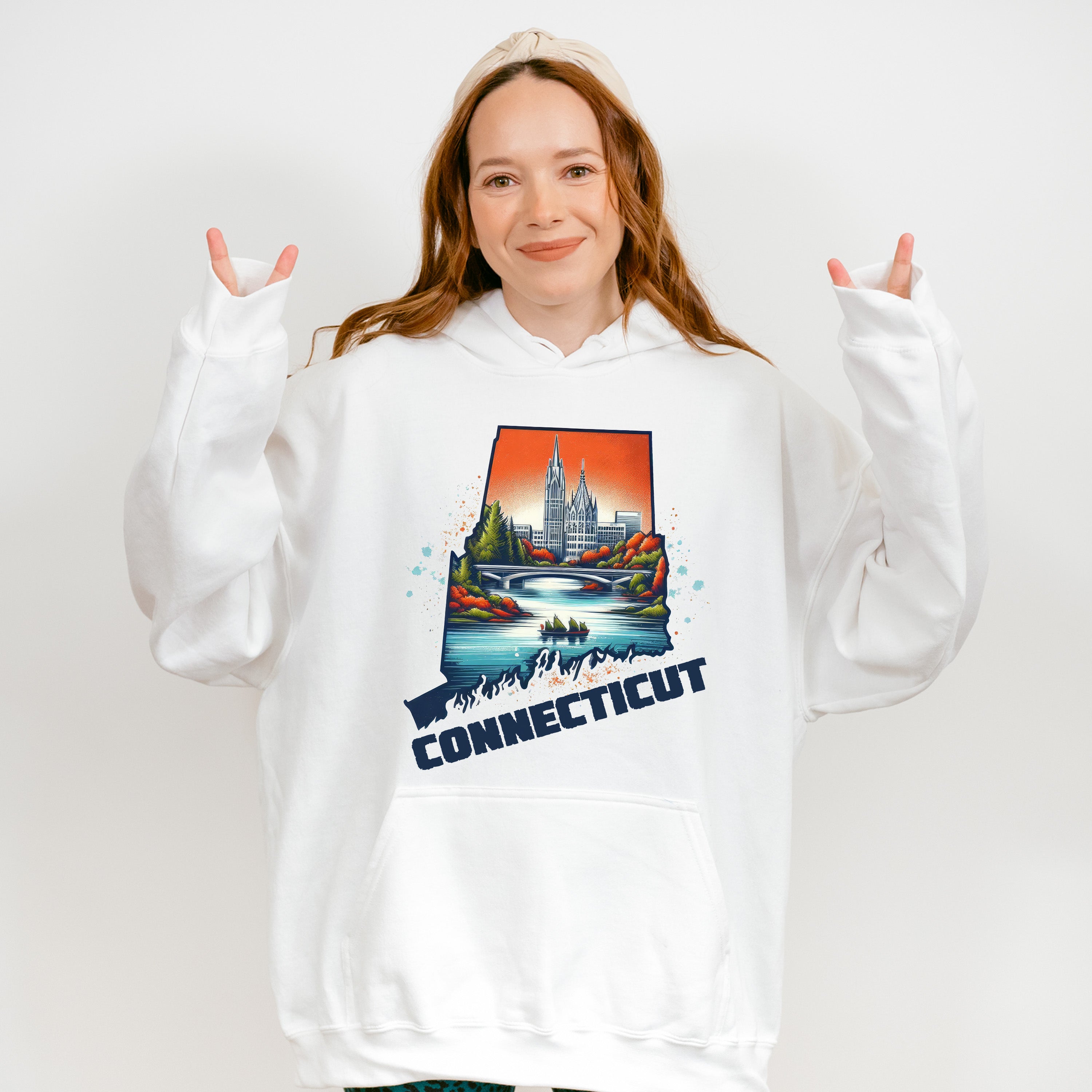 Colorful Connecticut Design - States &amp; Cities Unisex Crewneck T-Shirt Sweatshirt Hoodie
