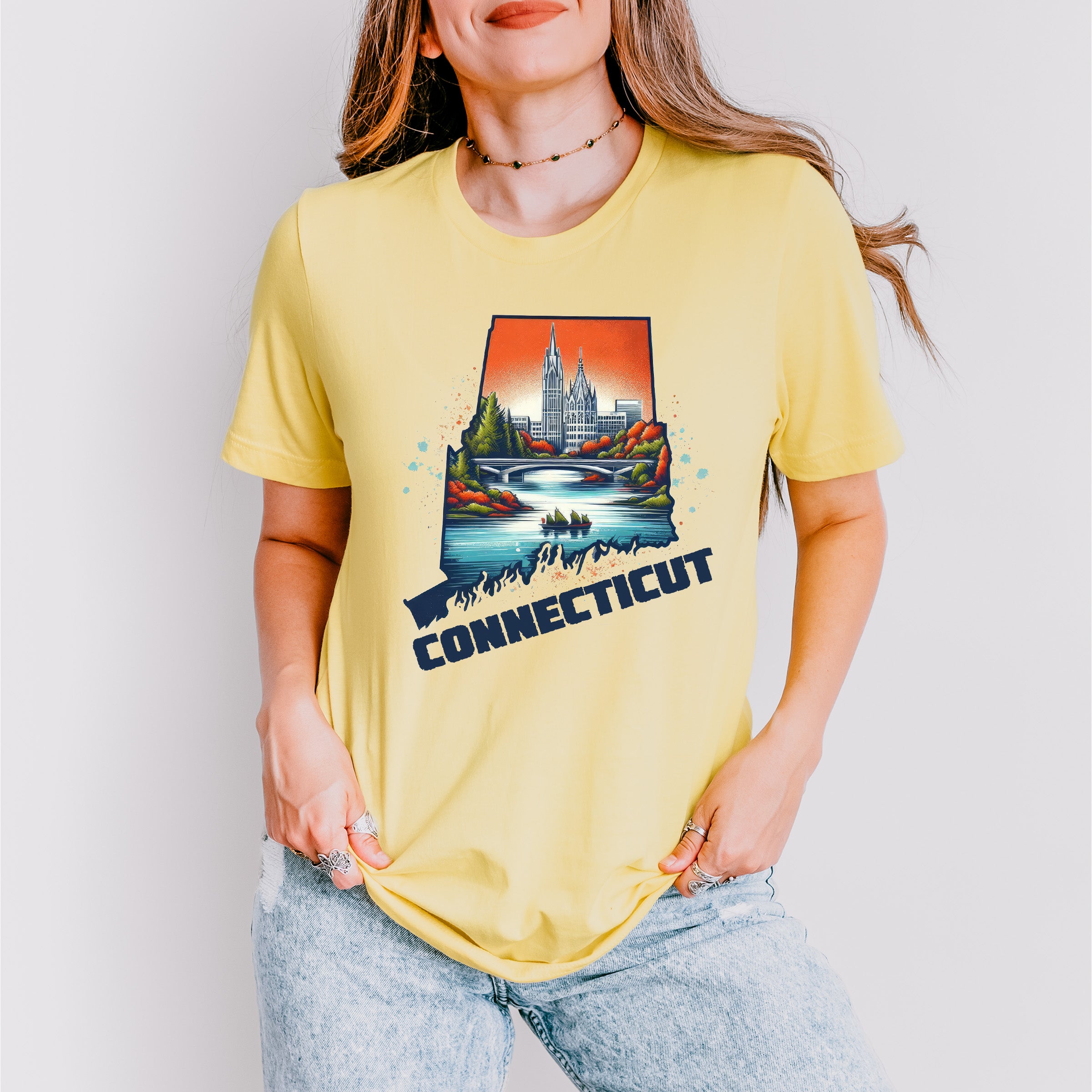 Colorful Connecticut Design - States &amp; Cities Unisex Crewneck T-Shirt Sweatshirt Hoodie