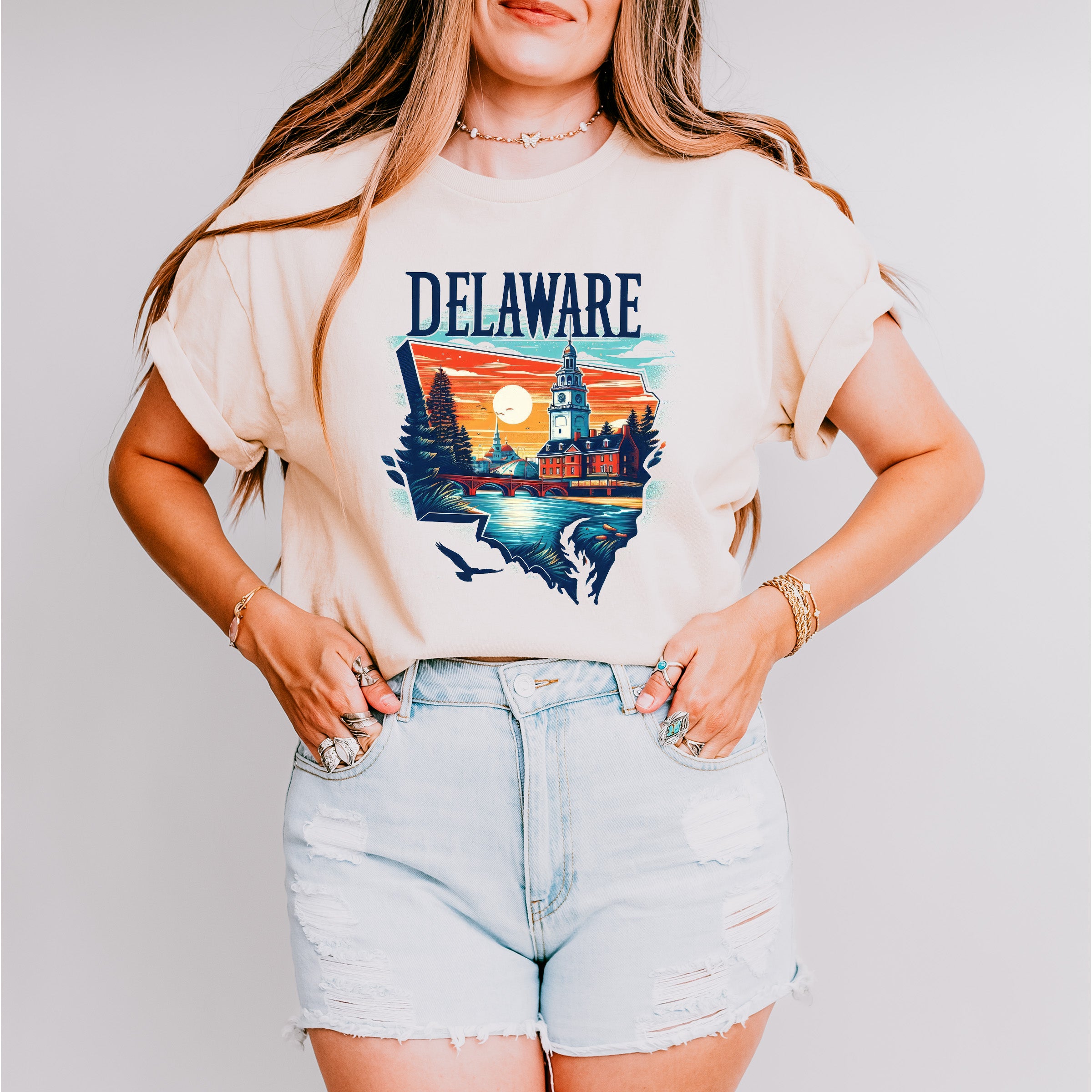 Colorful Delaware Design - States &amp; Cities Unisex Crewneck T-Shirt Sweatshirt Hoodie