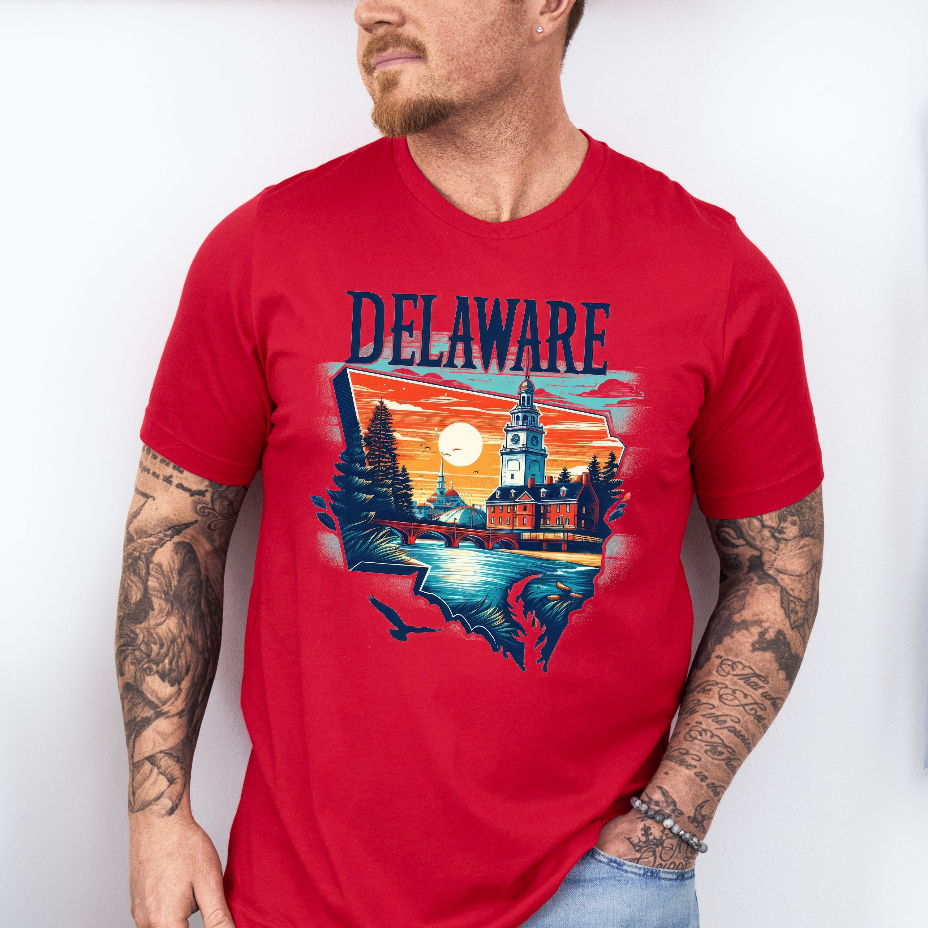 Colorful Delaware Design - States &amp; Cities Unisex Crewneck T-Shirt Sweatshirt Hoodie