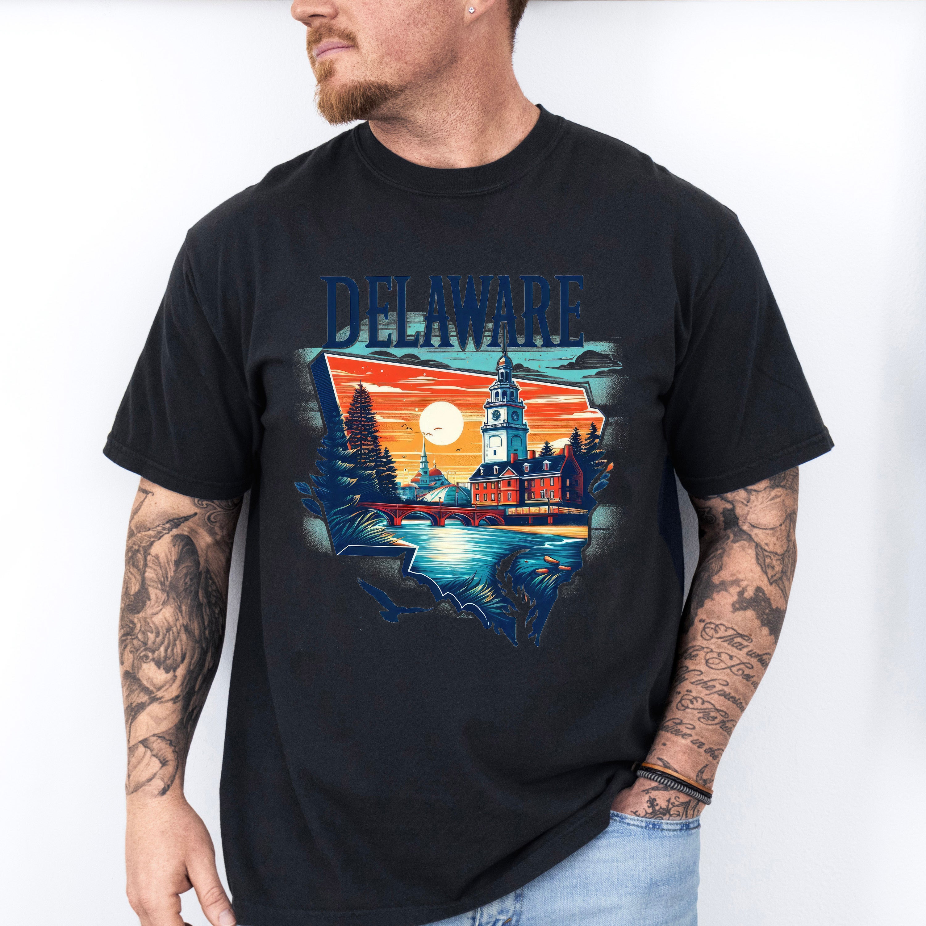 Colorful Delaware Design - States &amp; Cities Unisex Crewneck T-Shirt Sweatshirt Hoodie