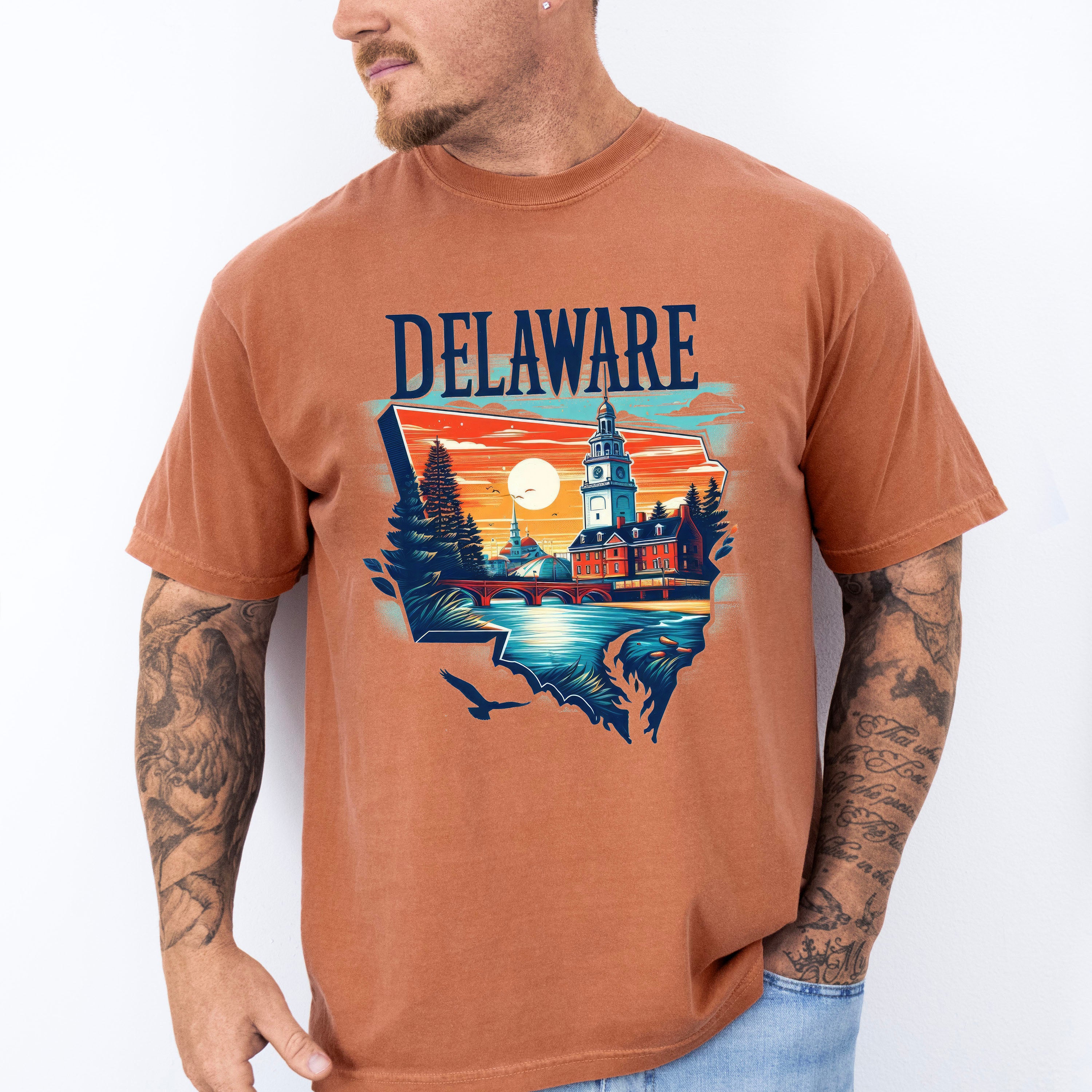 Colorful Delaware Design - States &amp; Cities Unisex Crewneck T-Shirt Sweatshirt Hoodie