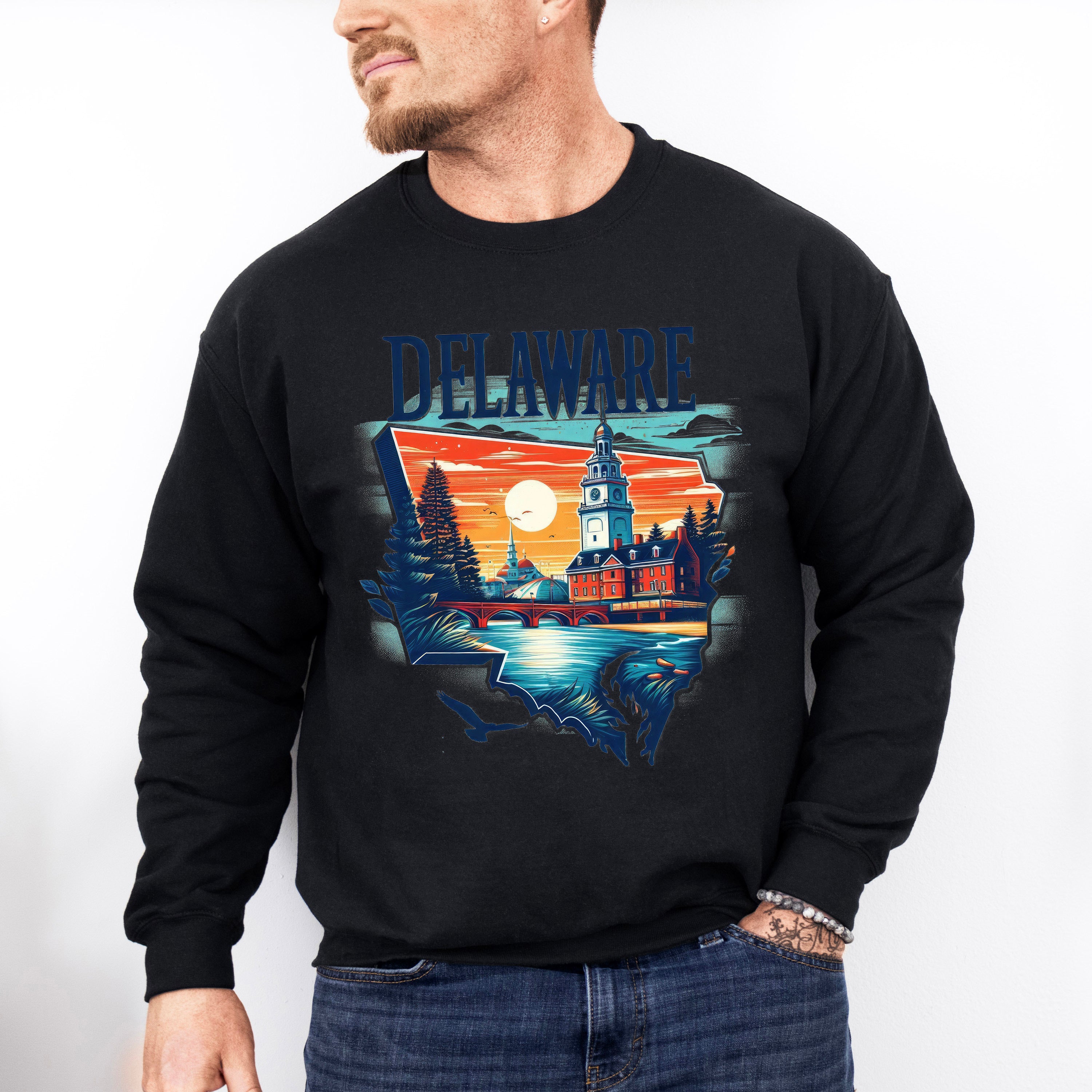 Colorful Delaware Design - States &amp; Cities Unisex Crewneck T-Shirt Sweatshirt Hoodie