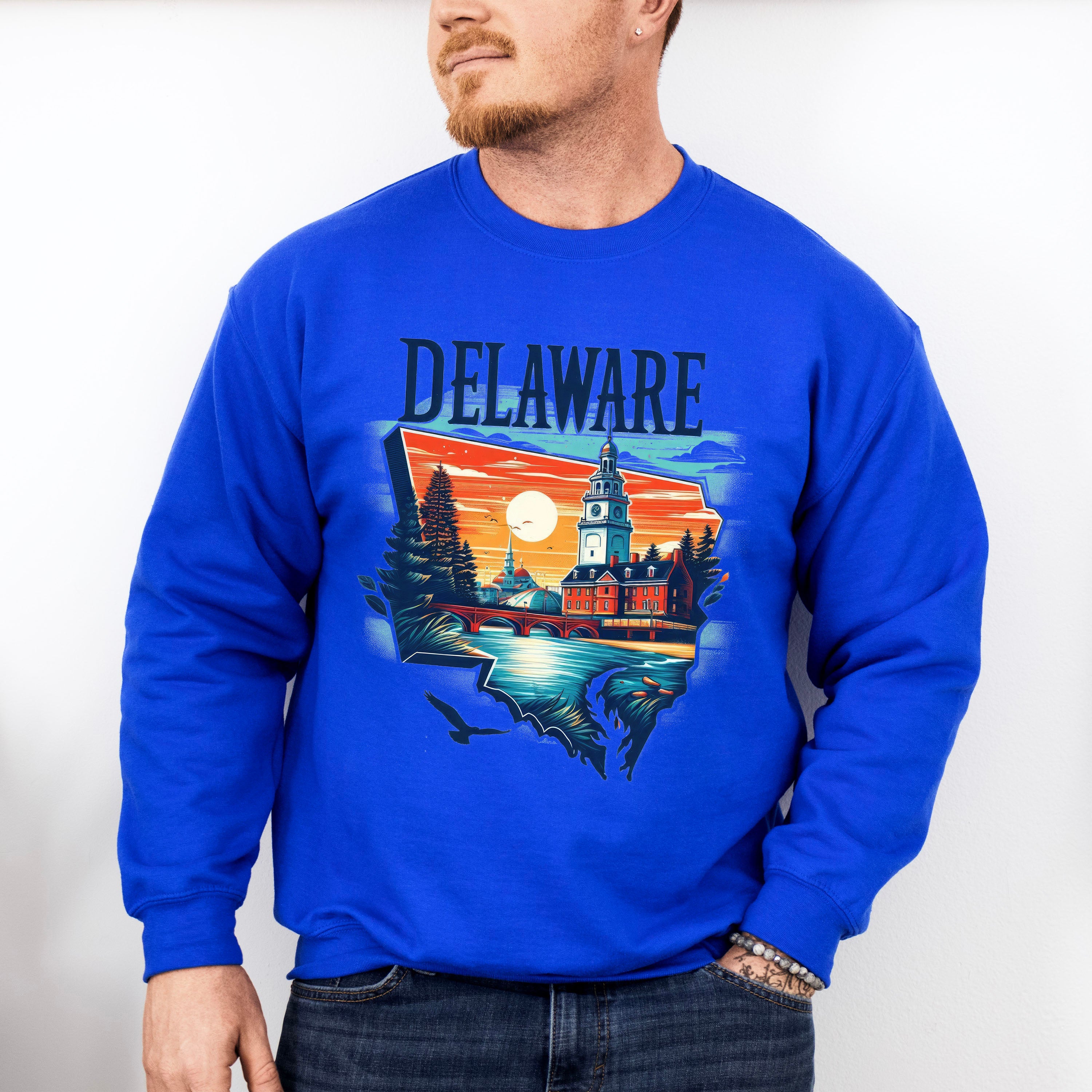 Colorful Delaware Design - States &amp; Cities Unisex Crewneck T-Shirt Sweatshirt Hoodie