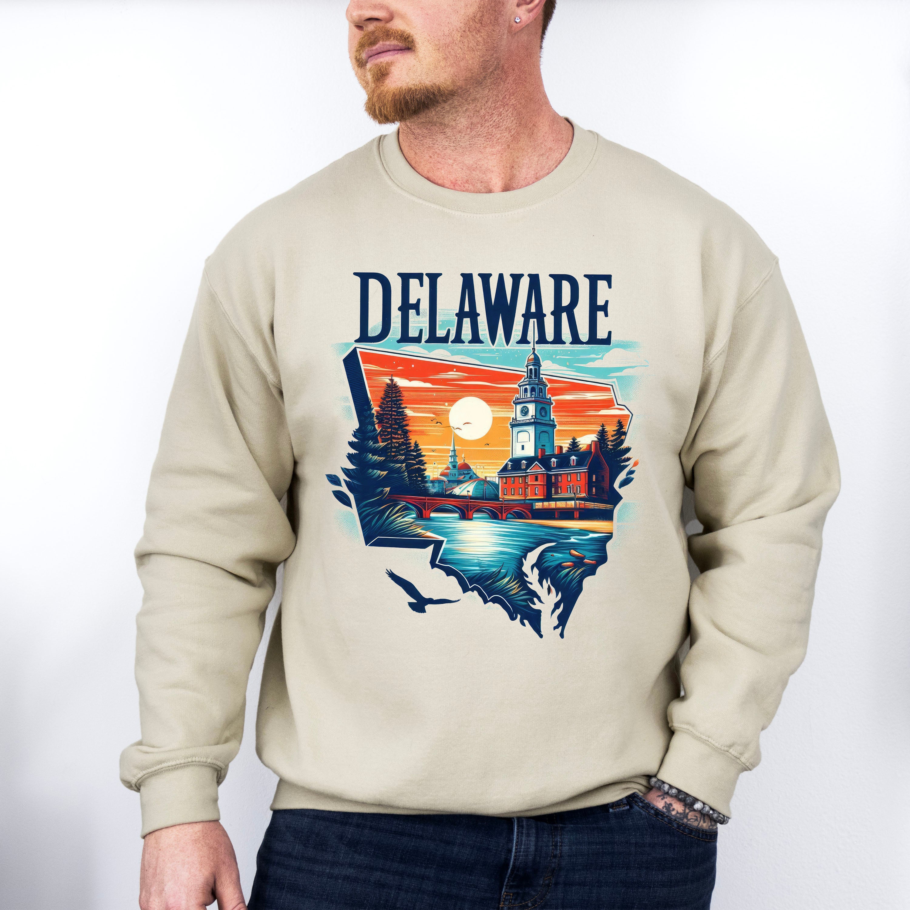 Colorful Delaware Design - States &amp; Cities Unisex Crewneck T-Shirt Sweatshirt Hoodie