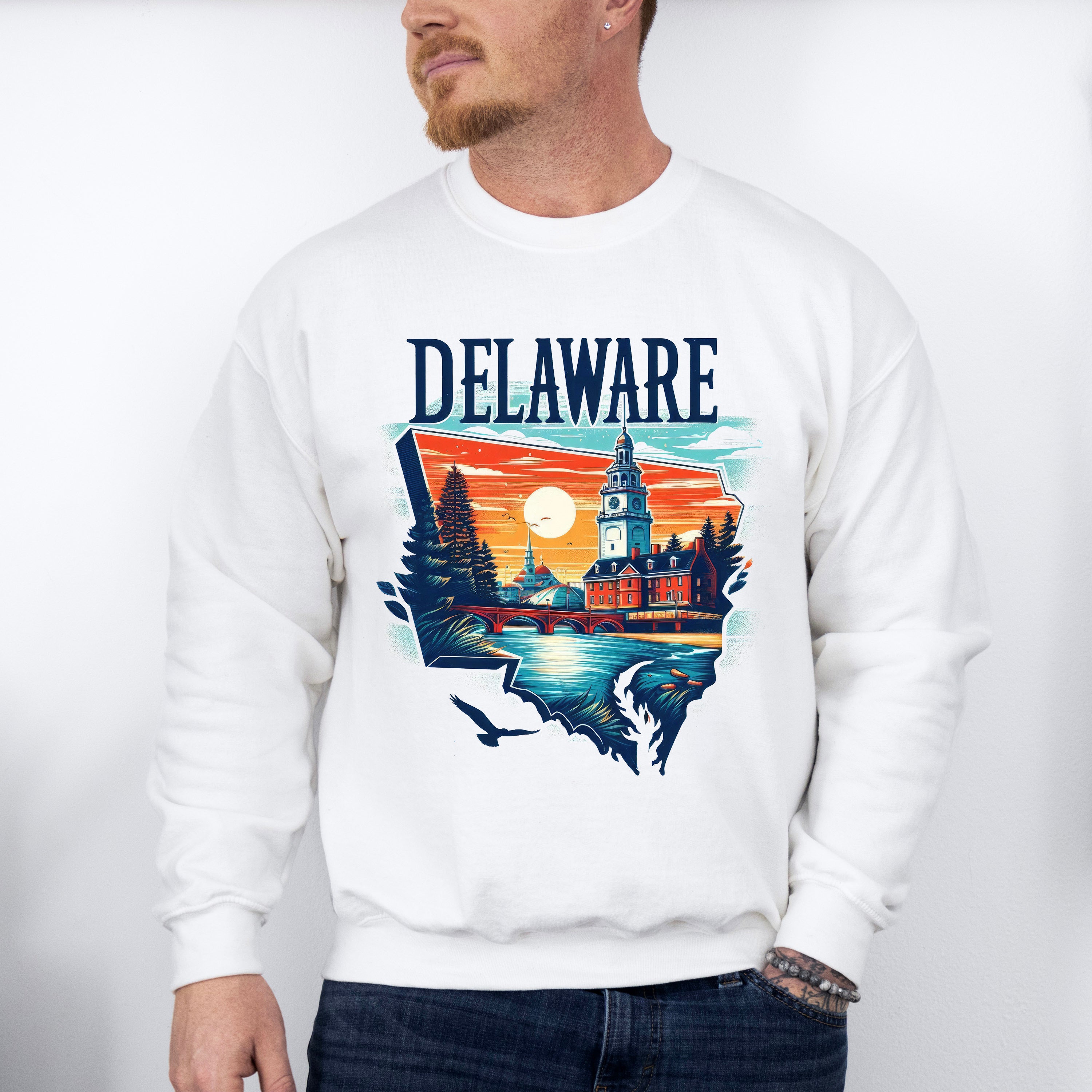 Colorful Delaware Design - States &amp; Cities Unisex Crewneck T-Shirt Sweatshirt Hoodie