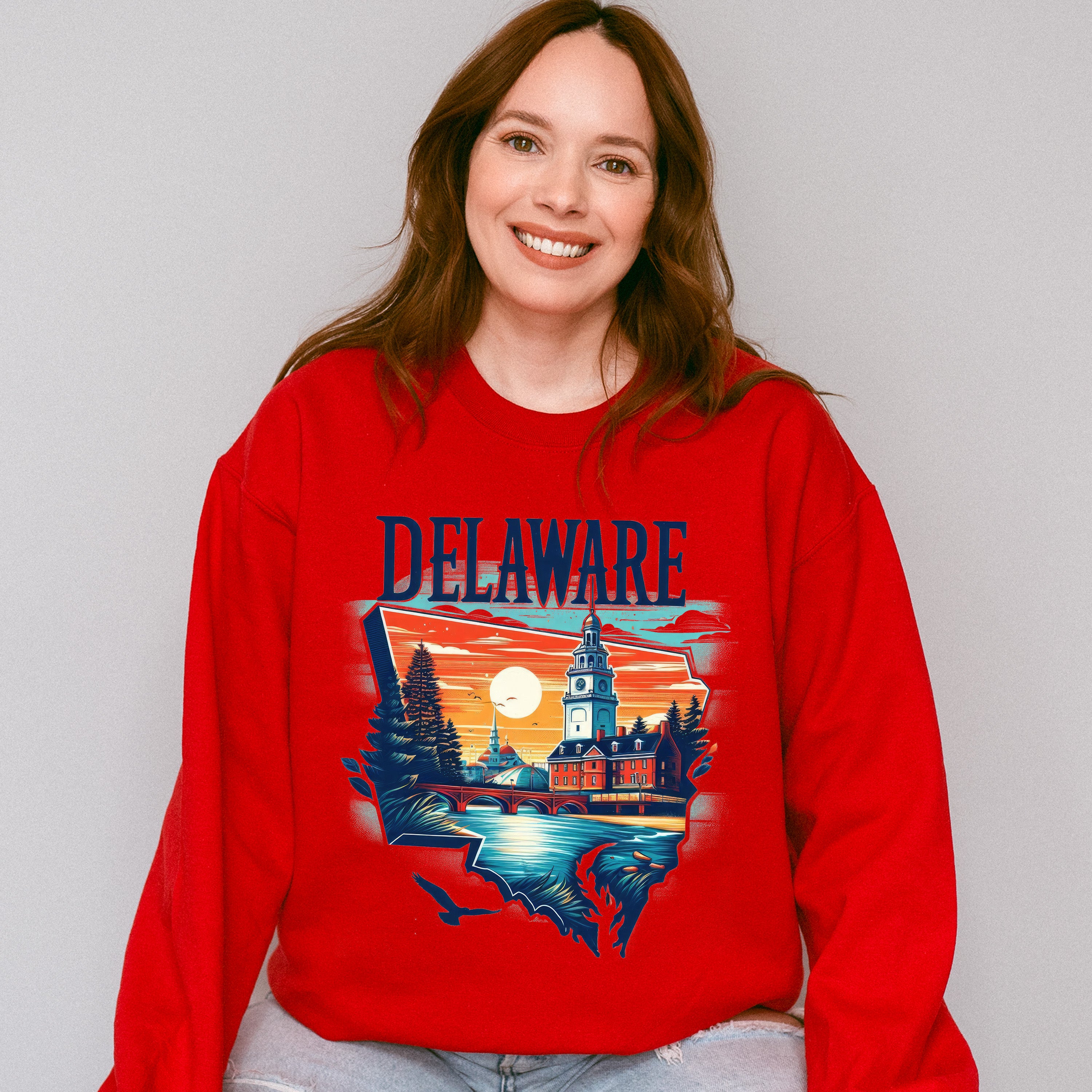 Colorful Delaware Design - States &amp; Cities Unisex Crewneck T-Shirt Sweatshirt Hoodie