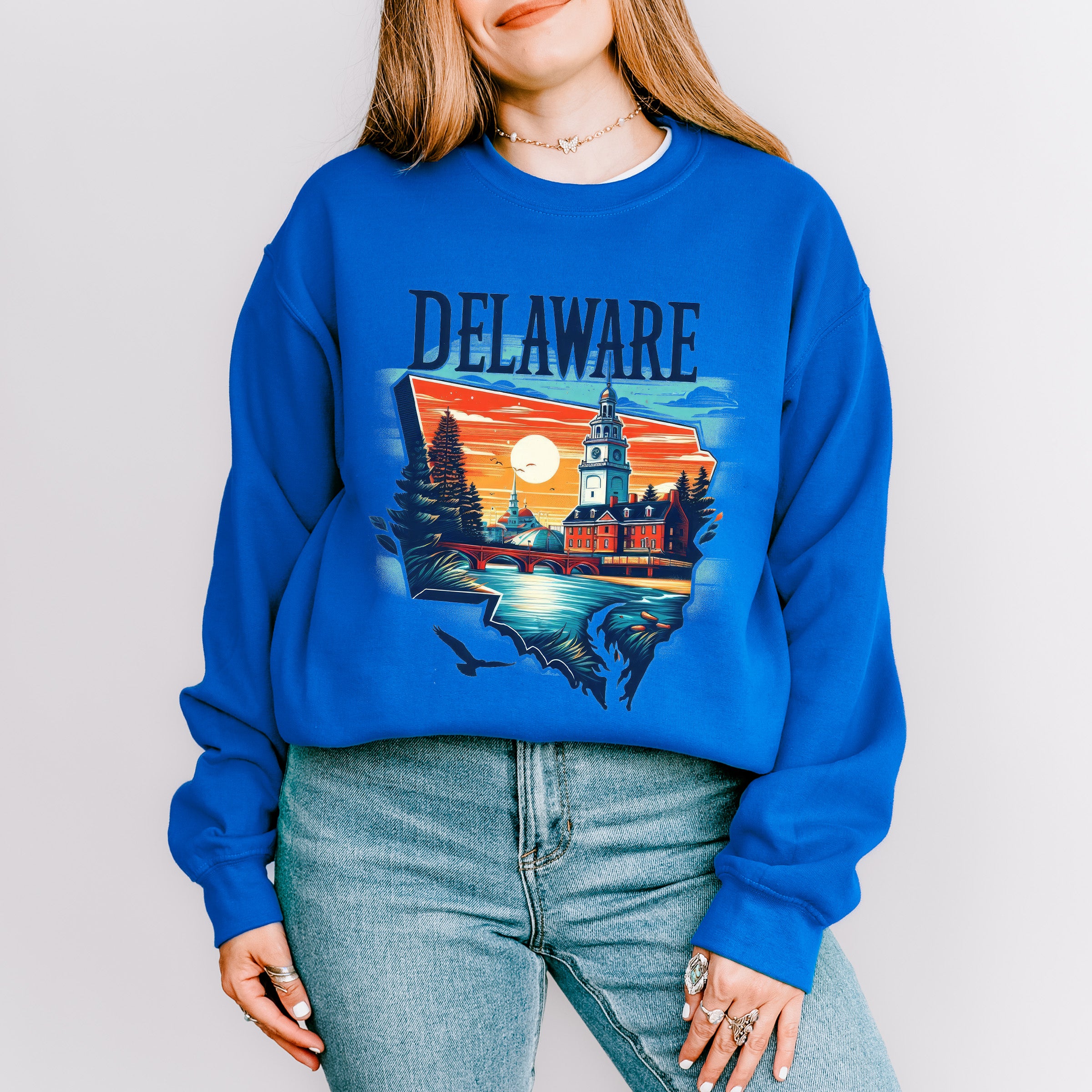 Colorful Delaware Design - States &amp; Cities Unisex Crewneck T-Shirt Sweatshirt Hoodie
