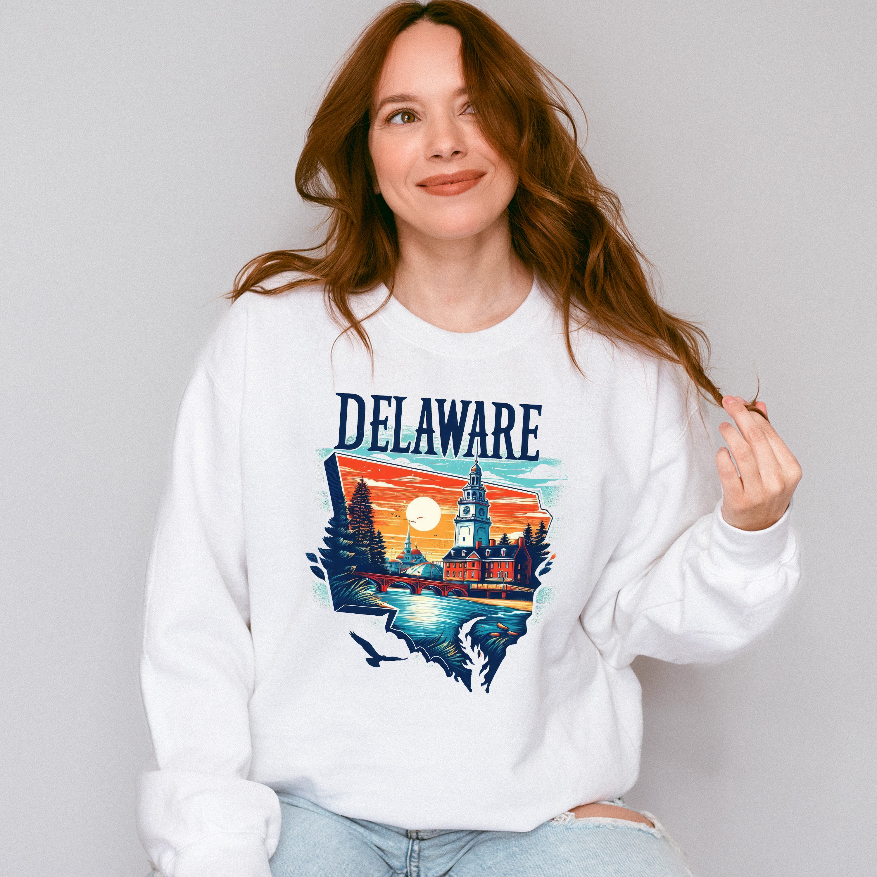 Colorful Delaware Design - States &amp; Cities Unisex Crewneck T-Shirt Sweatshirt Hoodie
