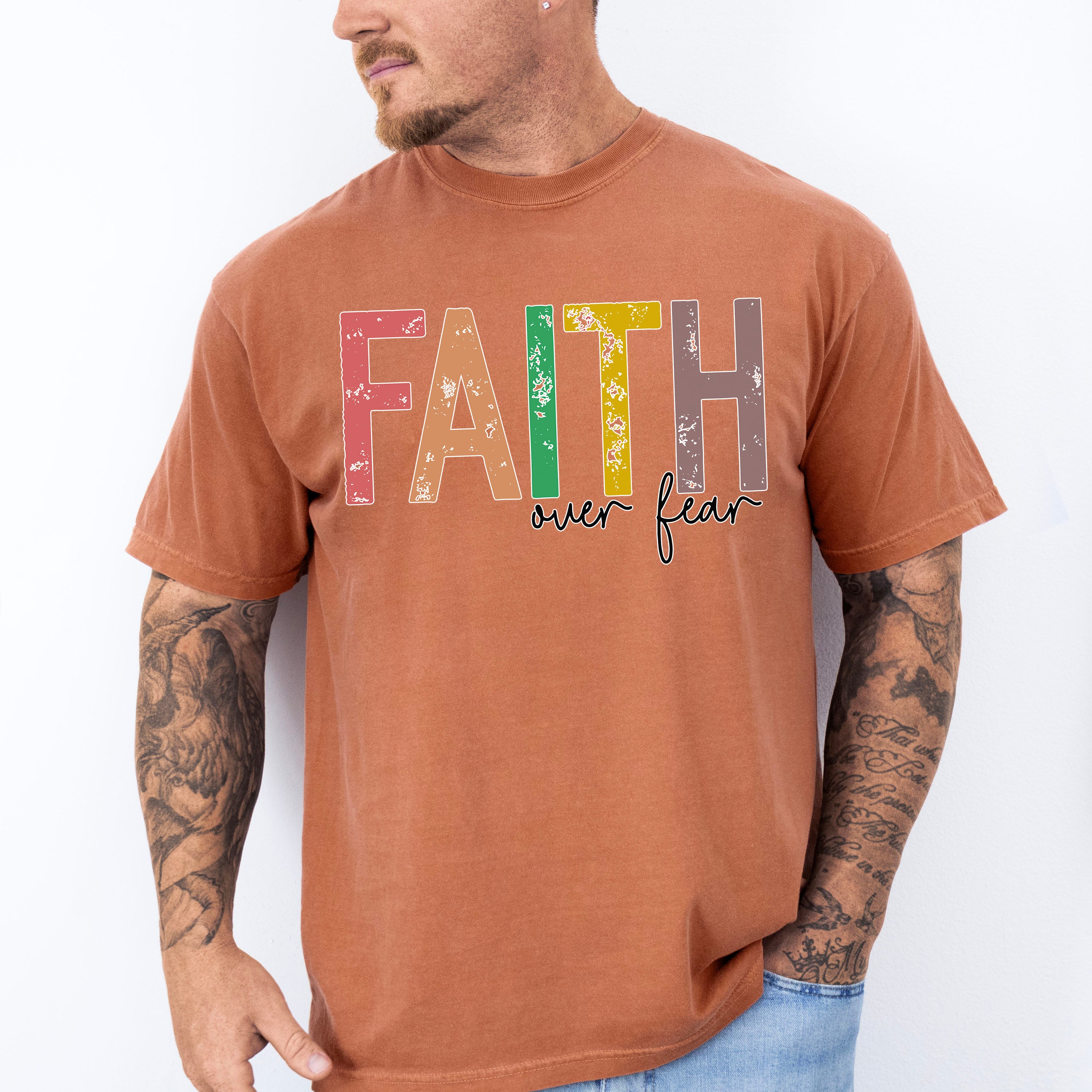 Faith Over Fear Colorful Design - Christianity Unisex Crewneck T-Shirt Sweatshirt Hoodie