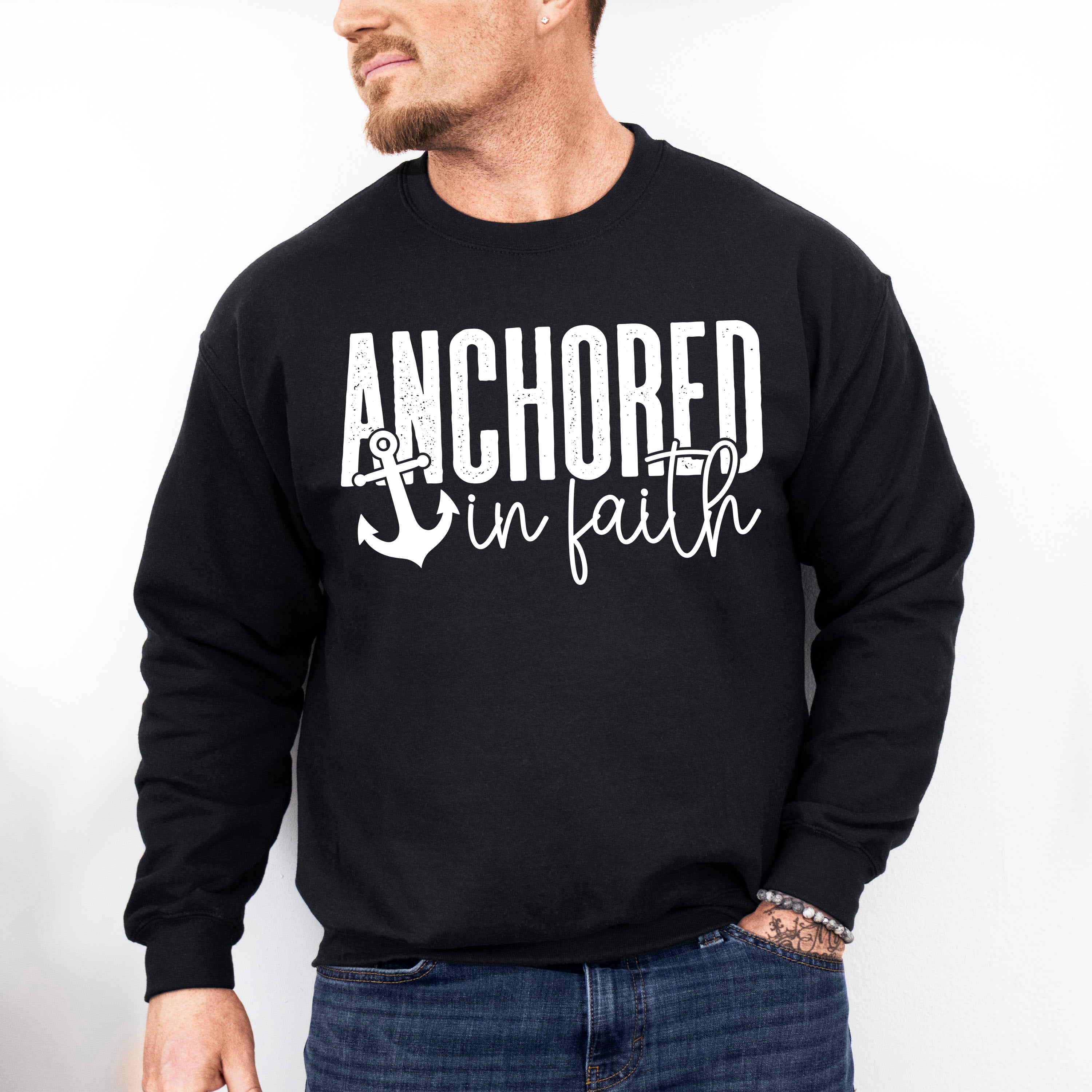 Anchored In Faith Design - Christianity Unisex Crewneck T-Shirt Sweatshirt Hoodie