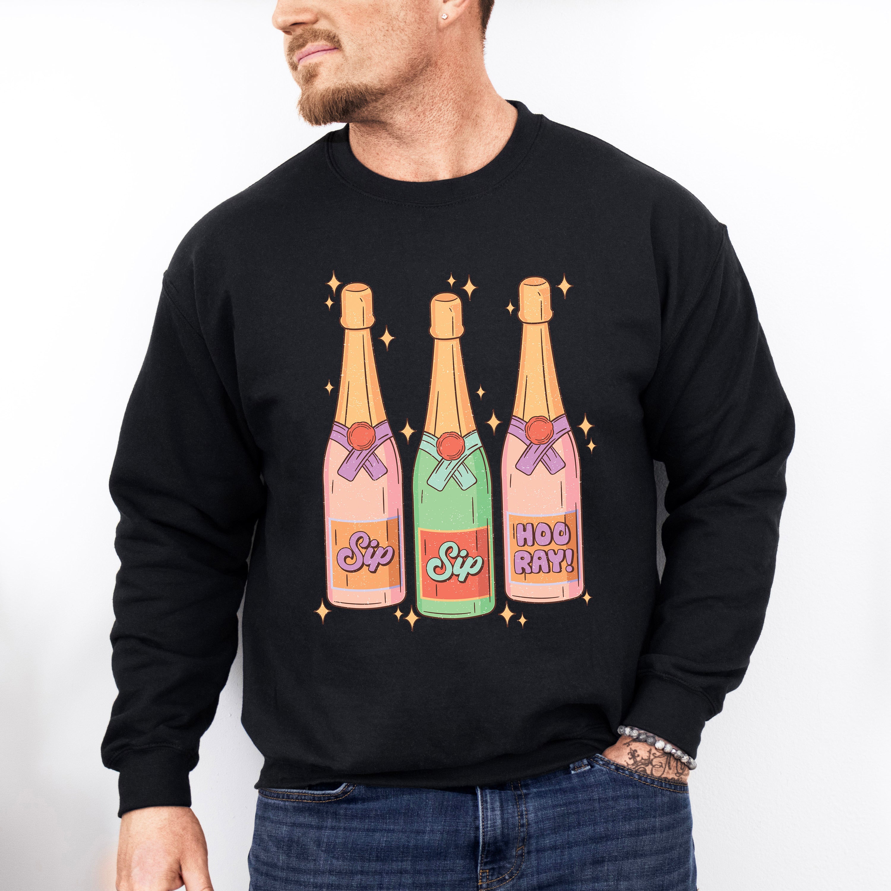 Sip Sip Hoo Ray! Champagne Design - New Years Unisex Crewneck T-Shirt Sweatshirt Hoodie