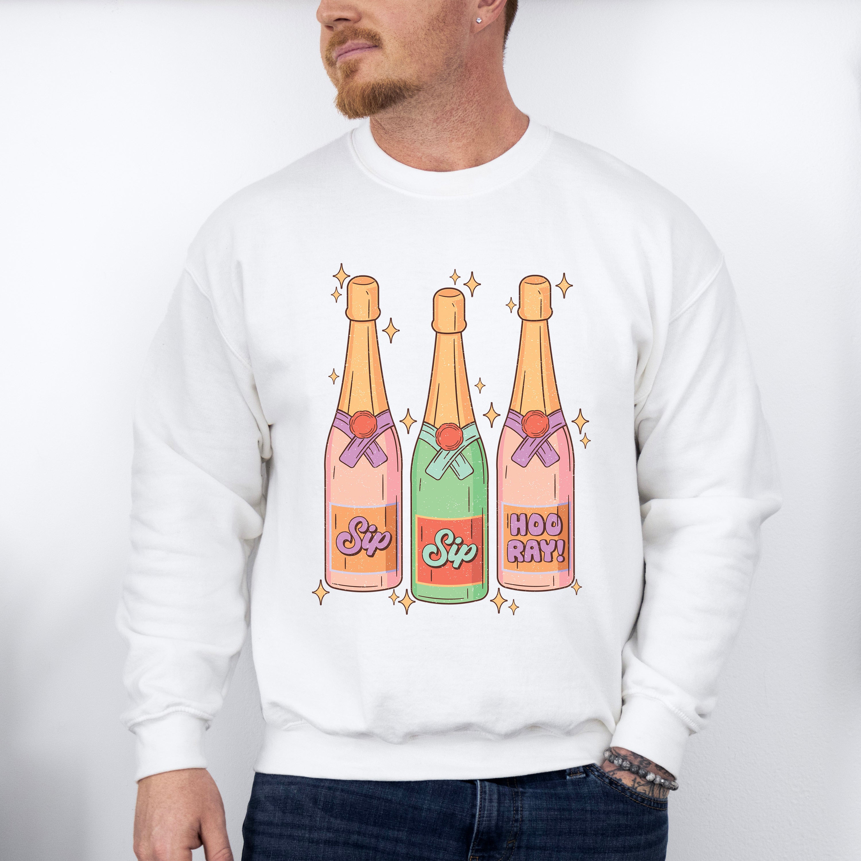 Sip Sip Hoo Ray! Champagne Design - New Years Unisex Crewneck T-Shirt Sweatshirt Hoodie