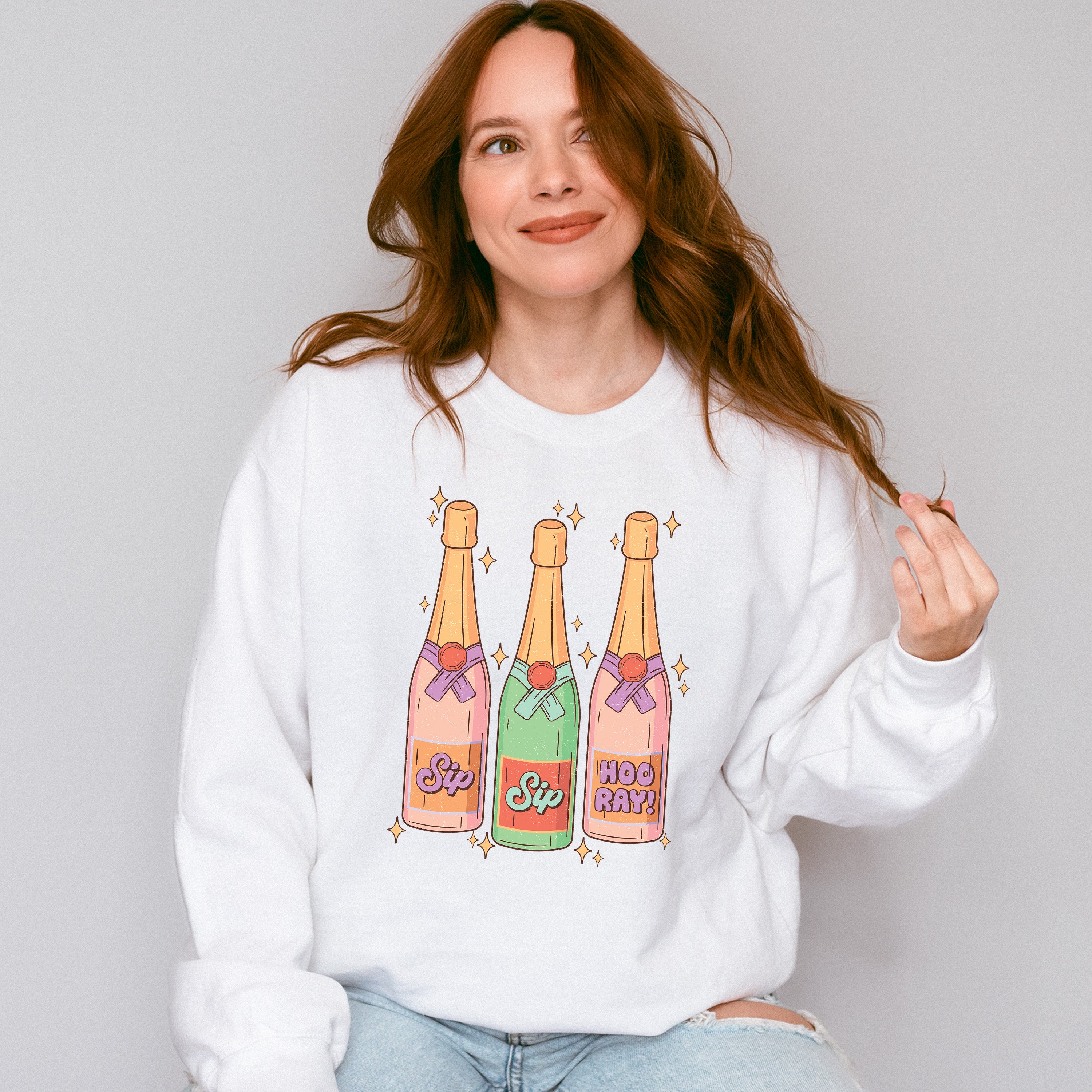 Sip Sip Hoo Ray! Champagne Design - New Years Unisex Crewneck T-Shirt Sweatshirt Hoodie