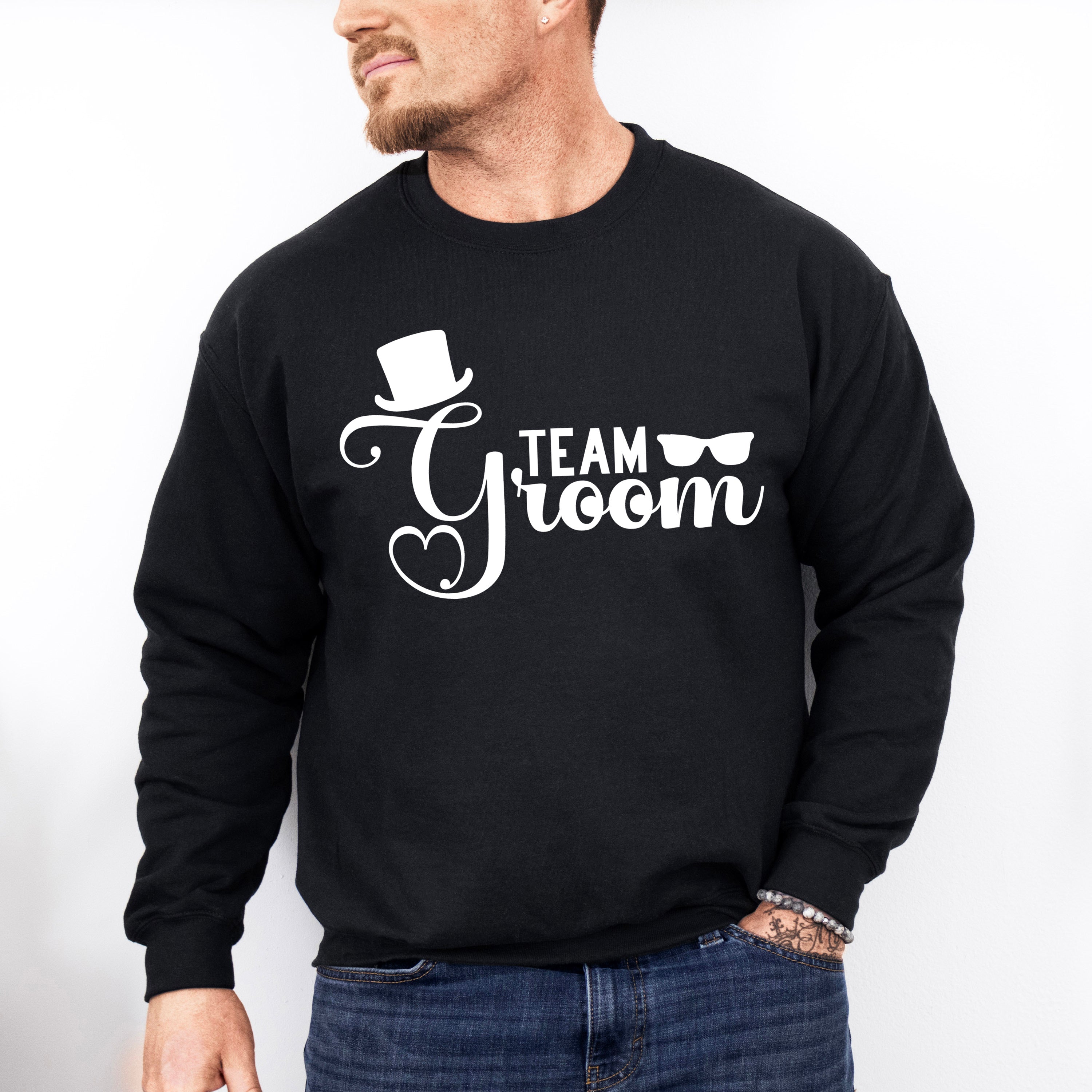 Team Groom Hat And Glasses Design - Bachelor Unisex Crewneck T-Shirt Sweatshirt Hoodie