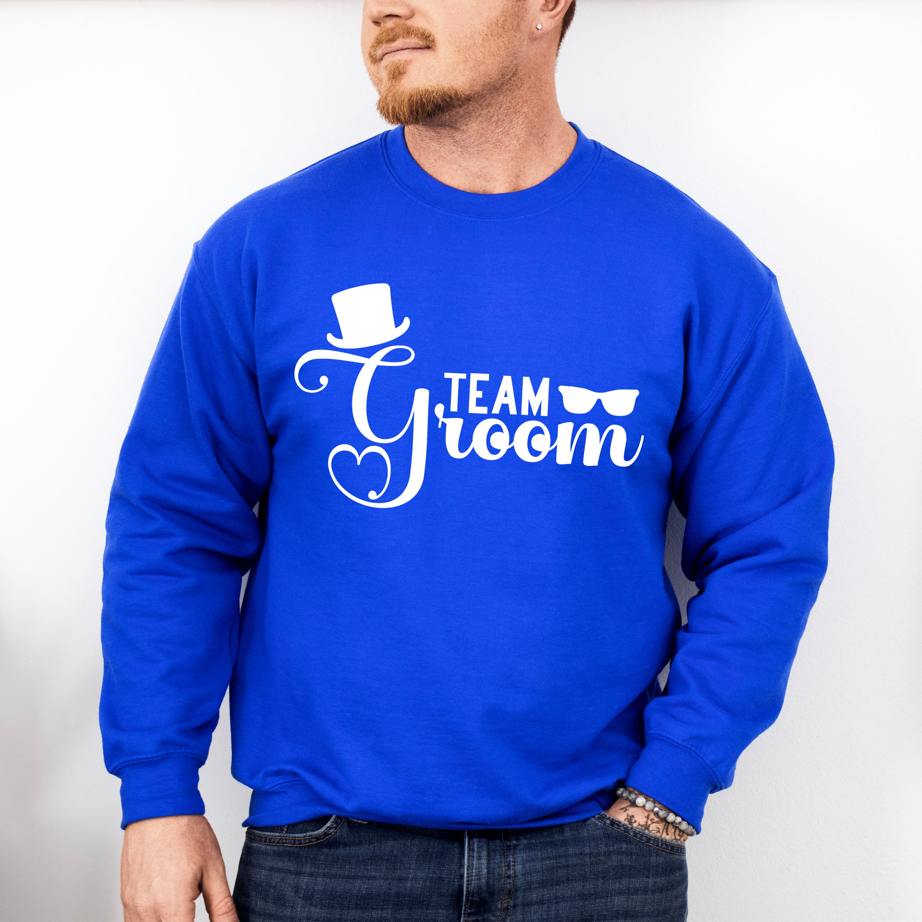 Team Groom Hat And Glasses Design - Bachelor Unisex Crewneck T-Shirt Sweatshirt Hoodie