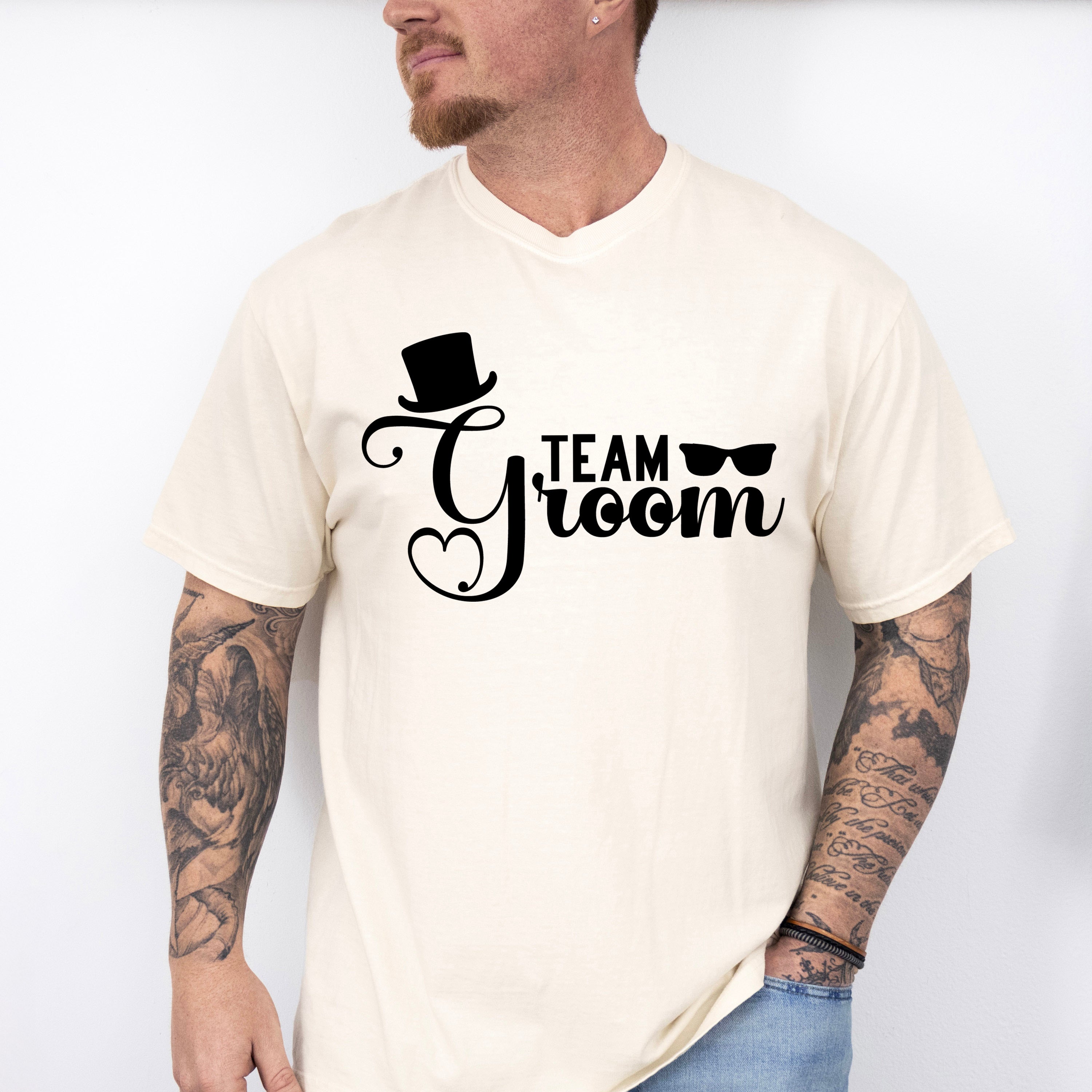 Team Groom Hat And Glasses Design - Bachelor Unisex Crewneck T-Shirt Sweatshirt Hoodie