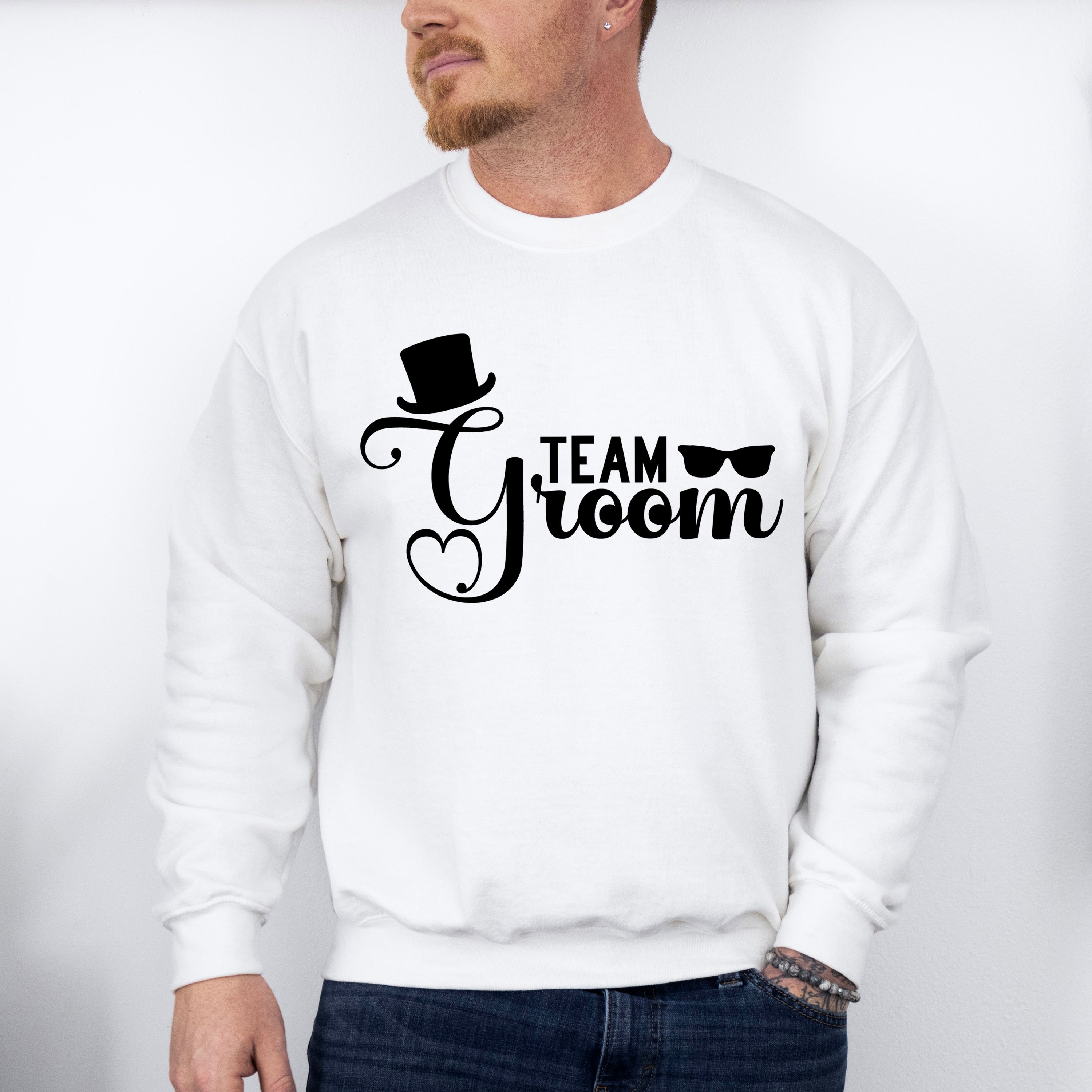 Team Groom Hat And Glasses Design - Bachelor Unisex Crewneck T-Shirt Sweatshirt Hoodie